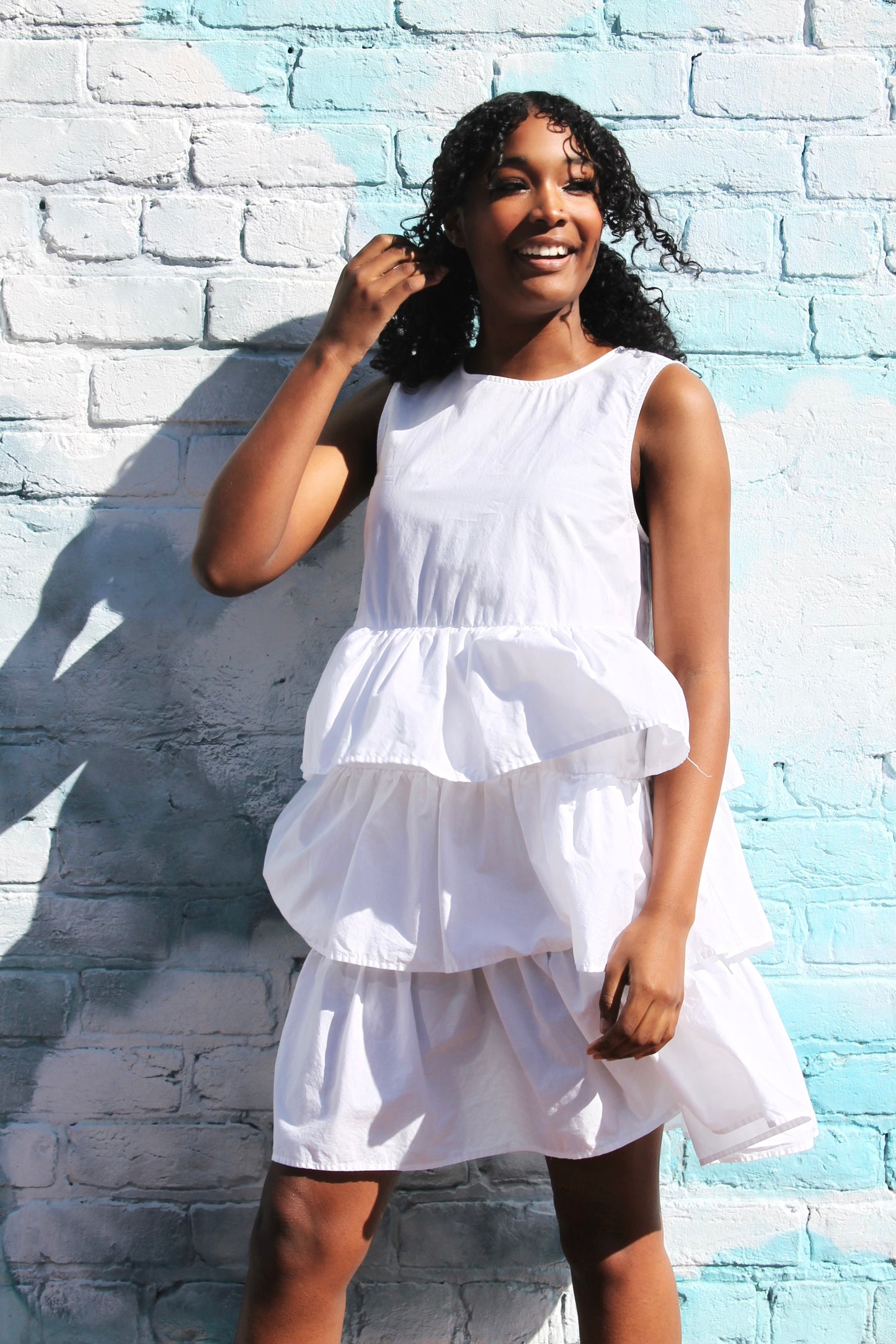 WONDER WHEEL tiered ruffle mini dress, small