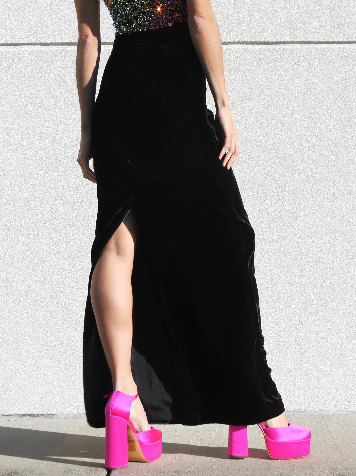 DRAMA QUEEN ribcage velvet maxi skirt, small