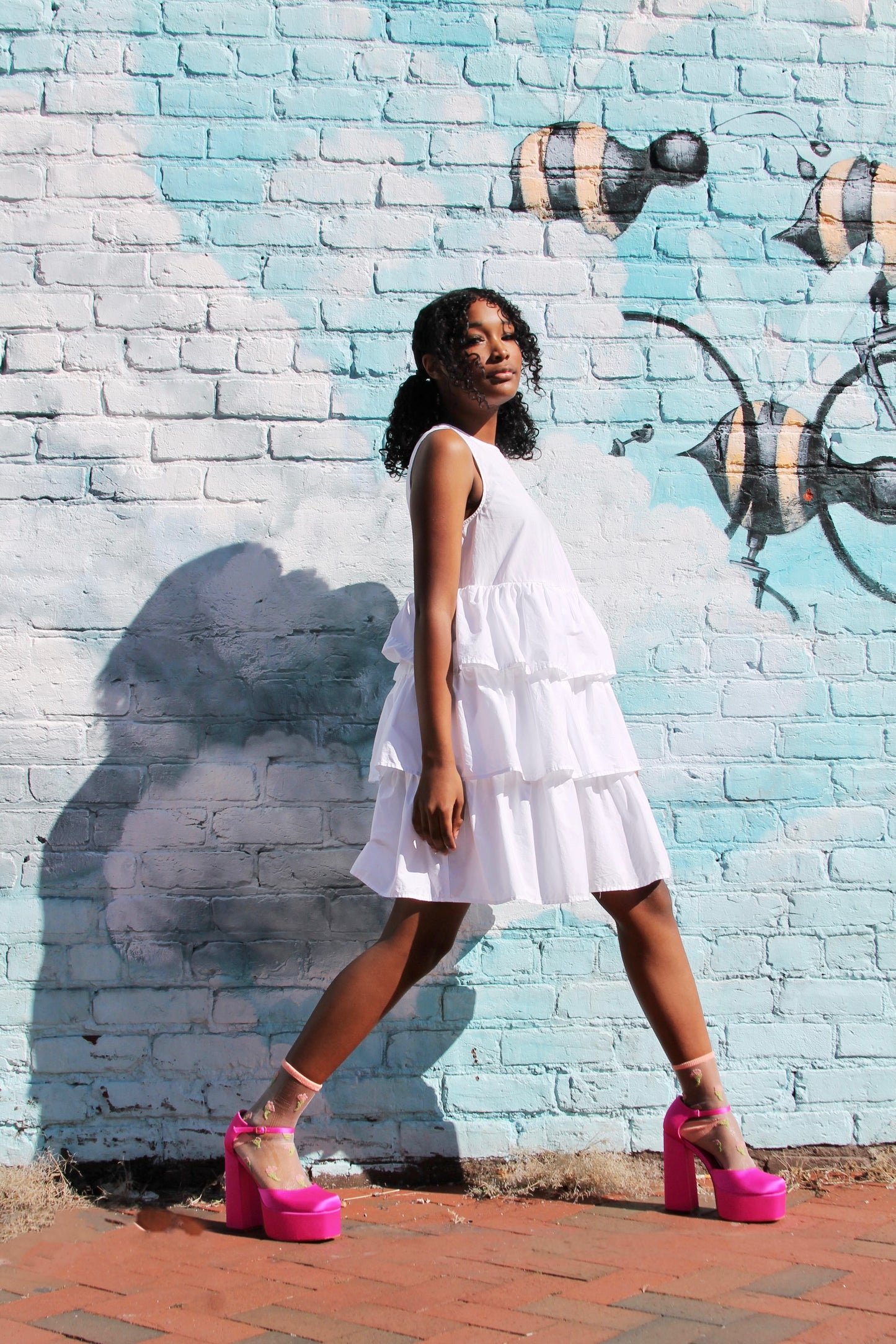 WONDER WHEEL tiered ruffle mini dress, small