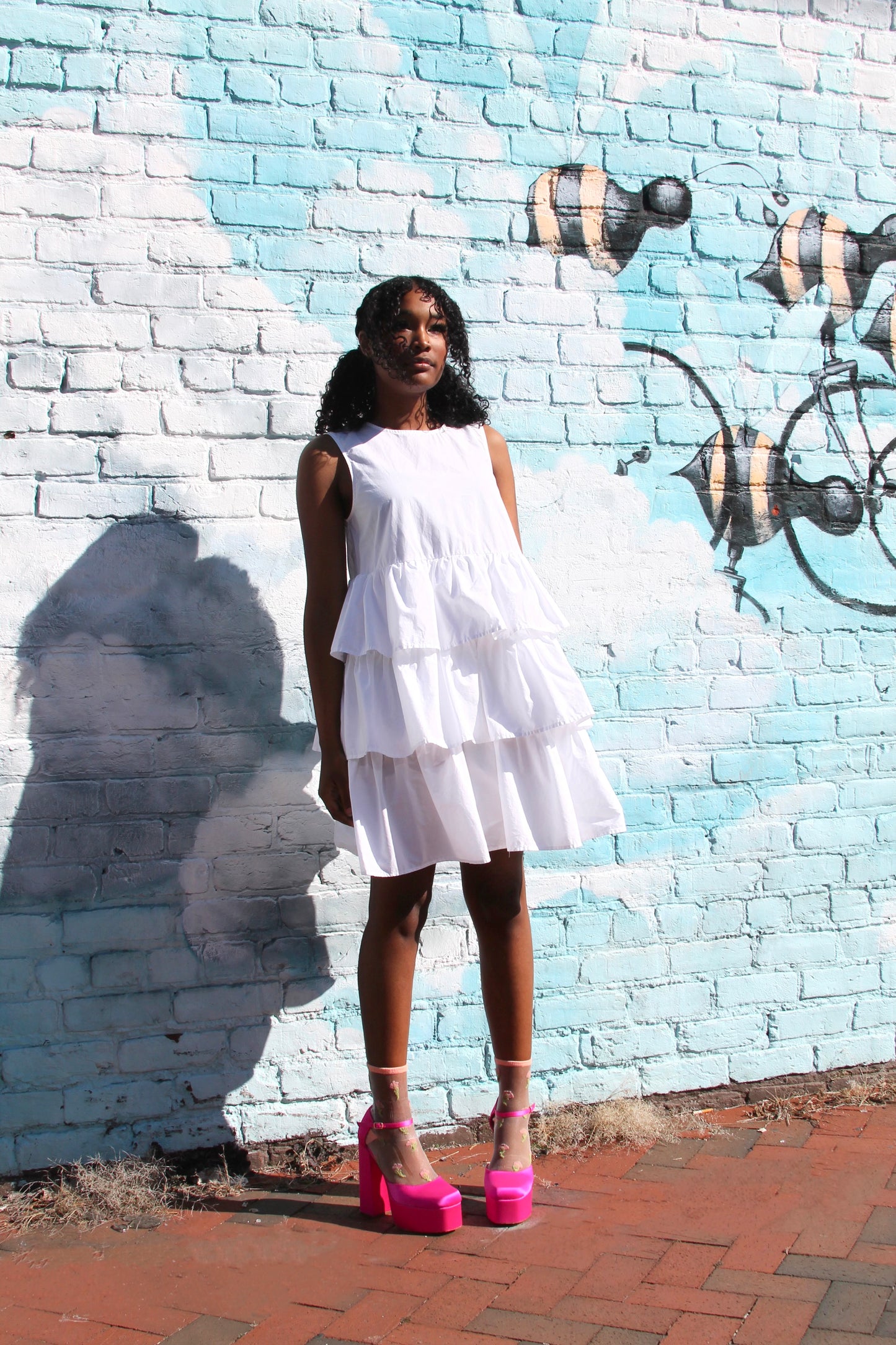 WONDER WHEEL tiered ruffle mini dress, small
