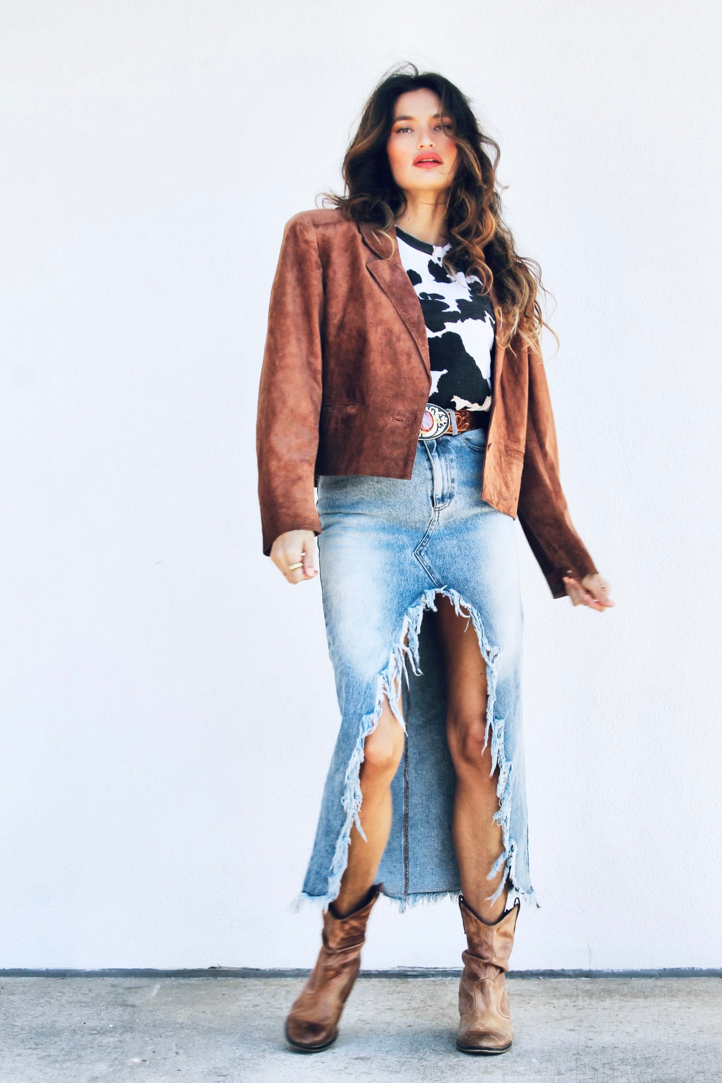CAFE COWGIRL suede jacket *TRUE VINTAG + 100% GENUINE LEATHER >> chestnut