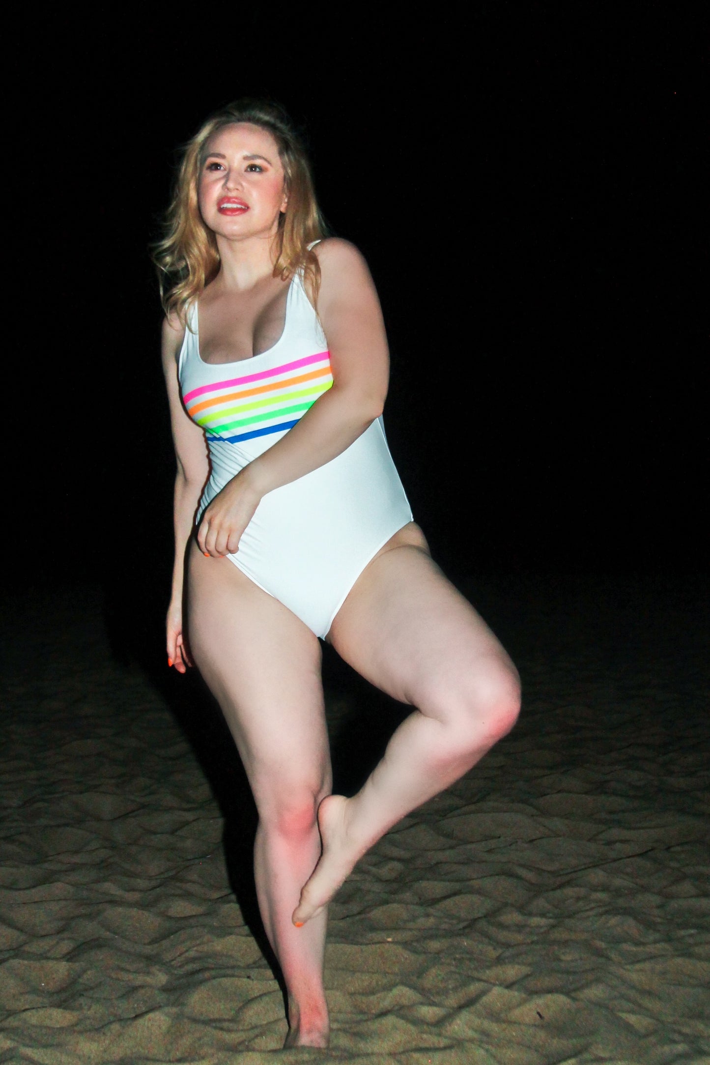 LUSH retro white one piece swimsuit, large