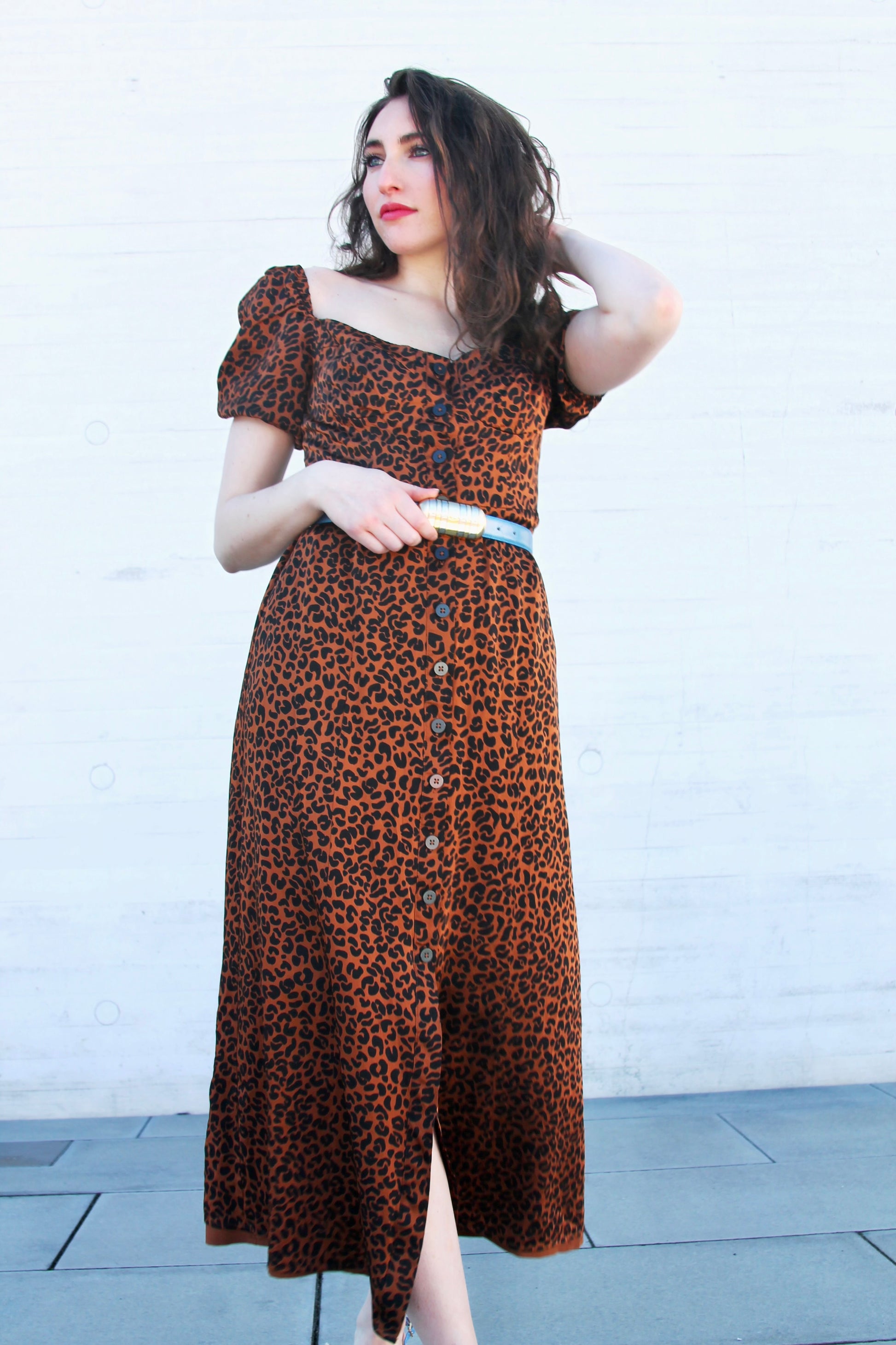 LADY LEOPARD satin button down leopard midi dress, size 2 *GOOD AMERIC Foxy Fable LADY LEOPARD satin button down leopard midi dress, size 2 *GOOD AMERIC Foxy Fable