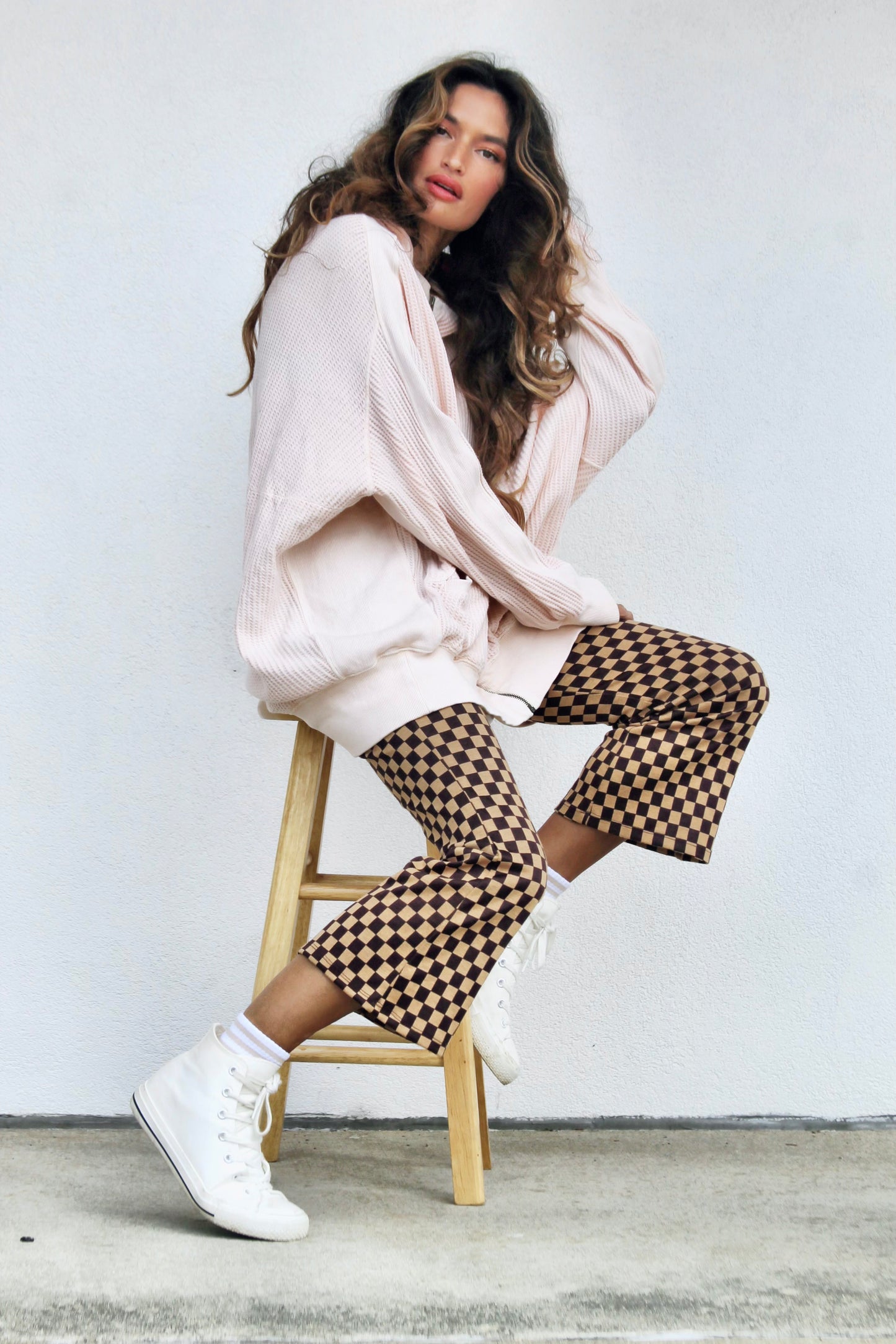 HEART MAKER waffle knit + oversized hoodie, large *FREE PEOPLE*  >> bubble gum pink