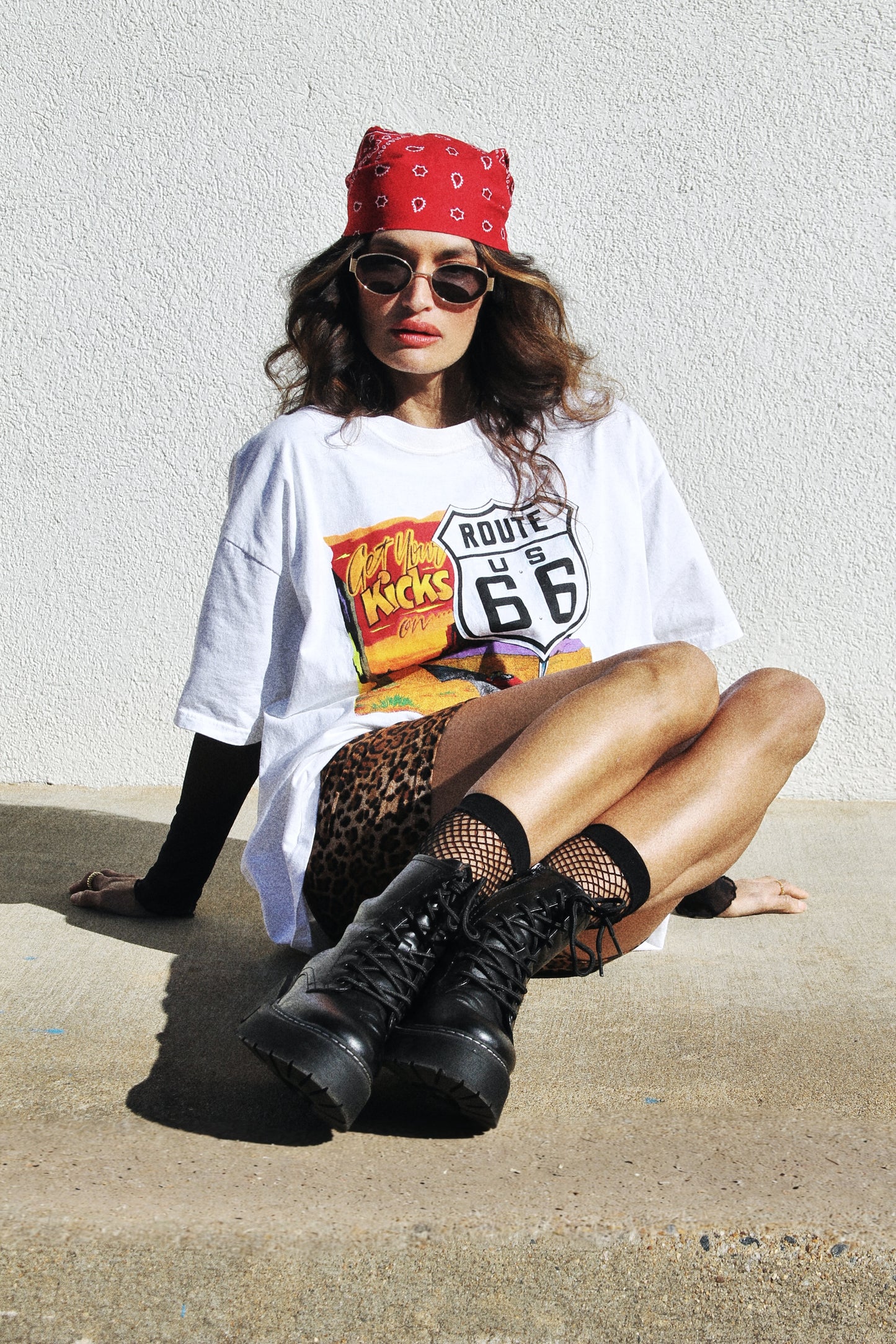 ROUTE 66 oversized graphic-t, XL *VINTAGE* >> white