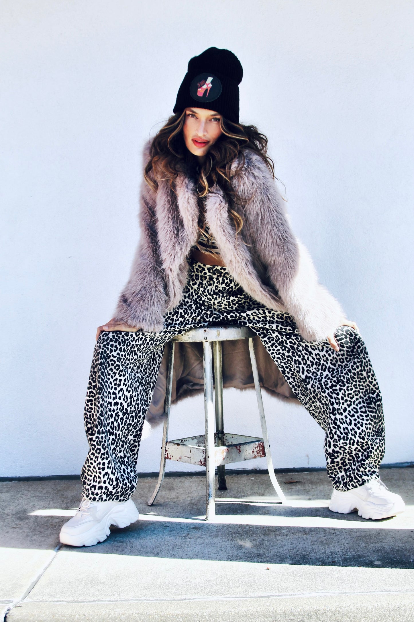 FAUX-EVER YOURS faux fur coat, medium >> stone grey