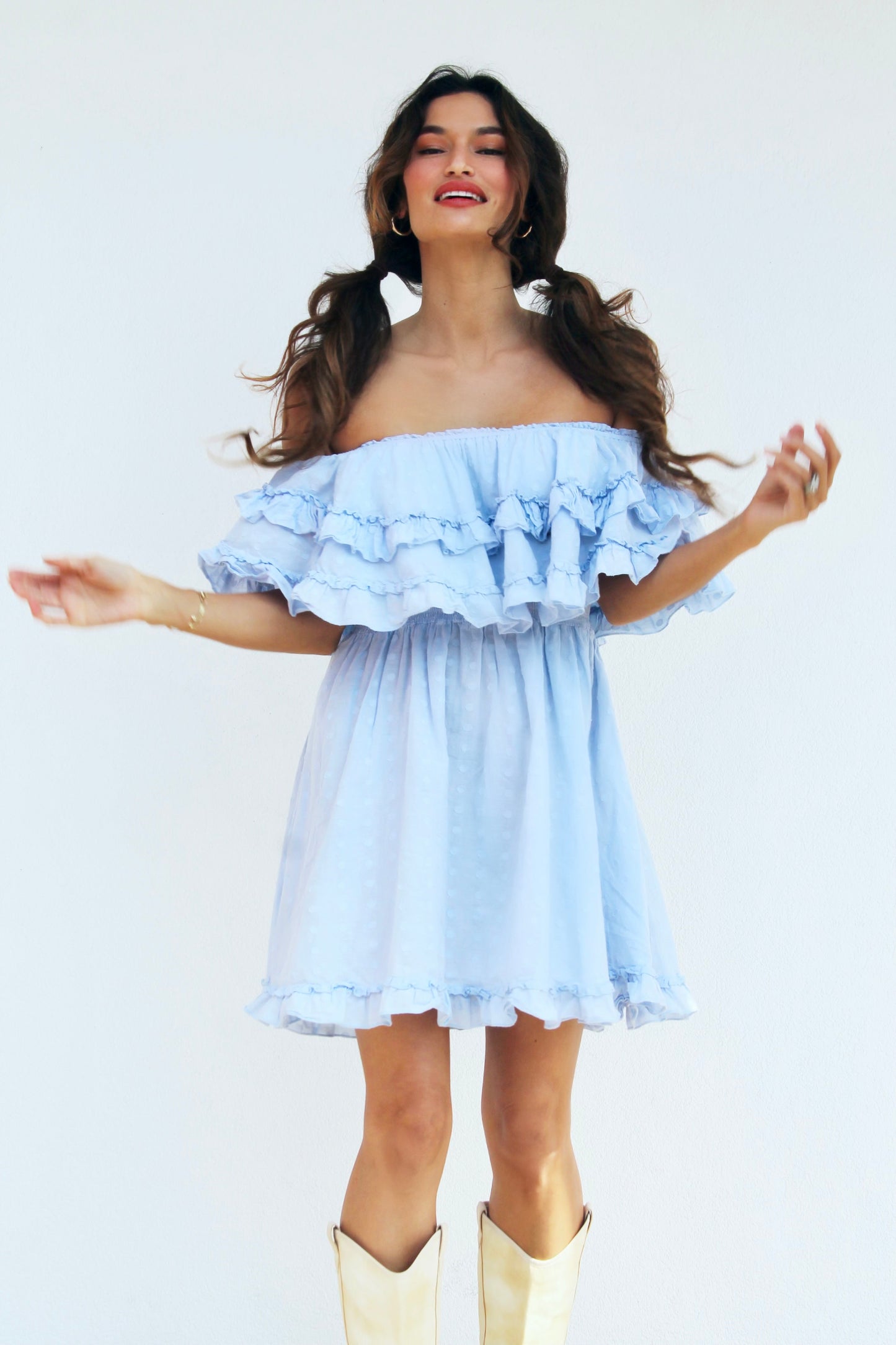 HELLO SUNSHINE off shoulder ruffle sundress, small