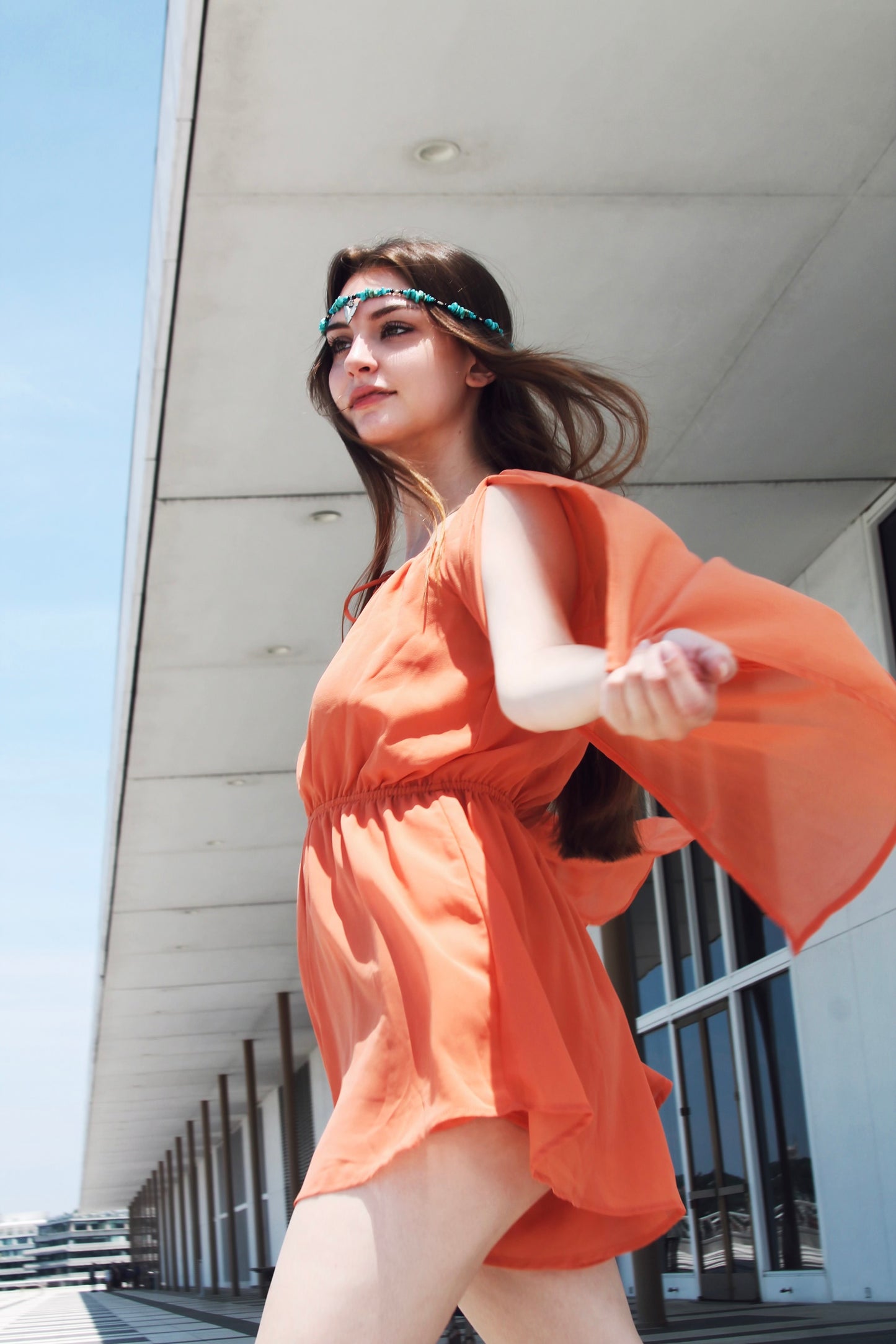 PUMPKIN SPICE airy chiffon romper, medium >> burnt orange