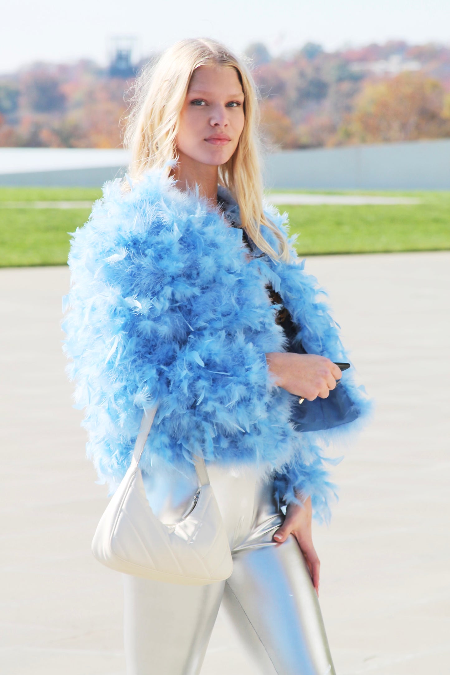 11:11 powder-blue feather coat, medium *GENUINE FEATHERS*