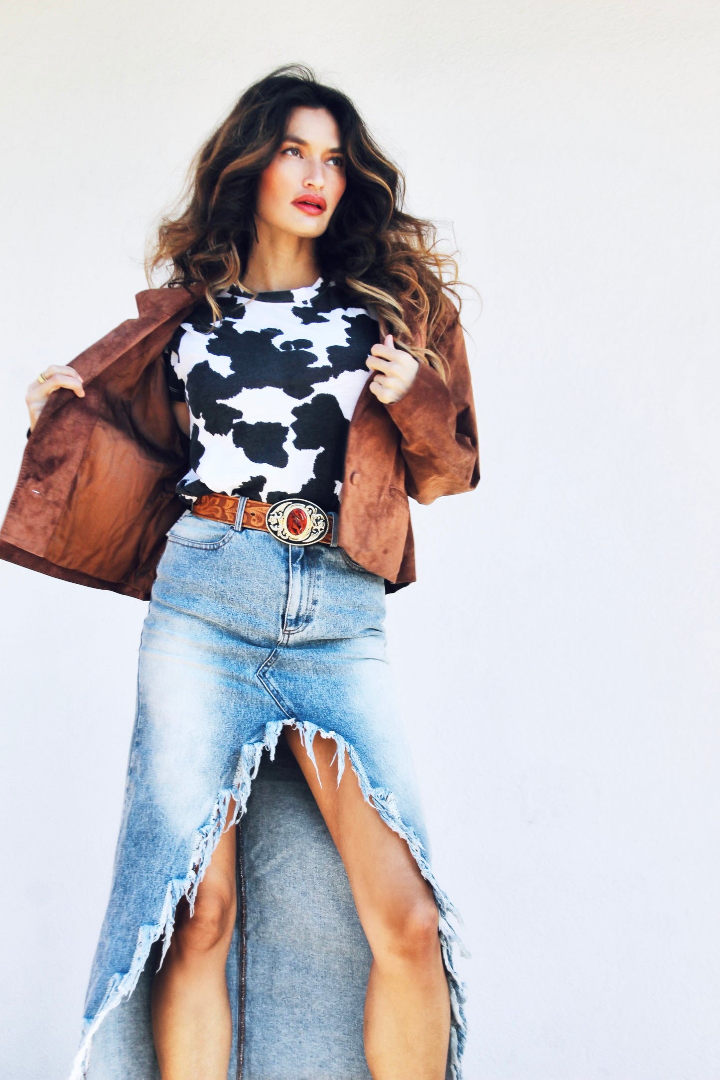 CAFE COWGIRL suede jacket *TRUE VINTAG + 100% GENUINE LEATHER >> chestnut