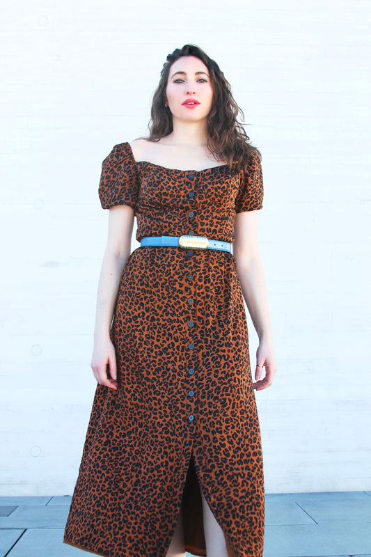 LADY LEOPARD satin button down leopard midi dress, size 2 *GOOD AMERICAN*