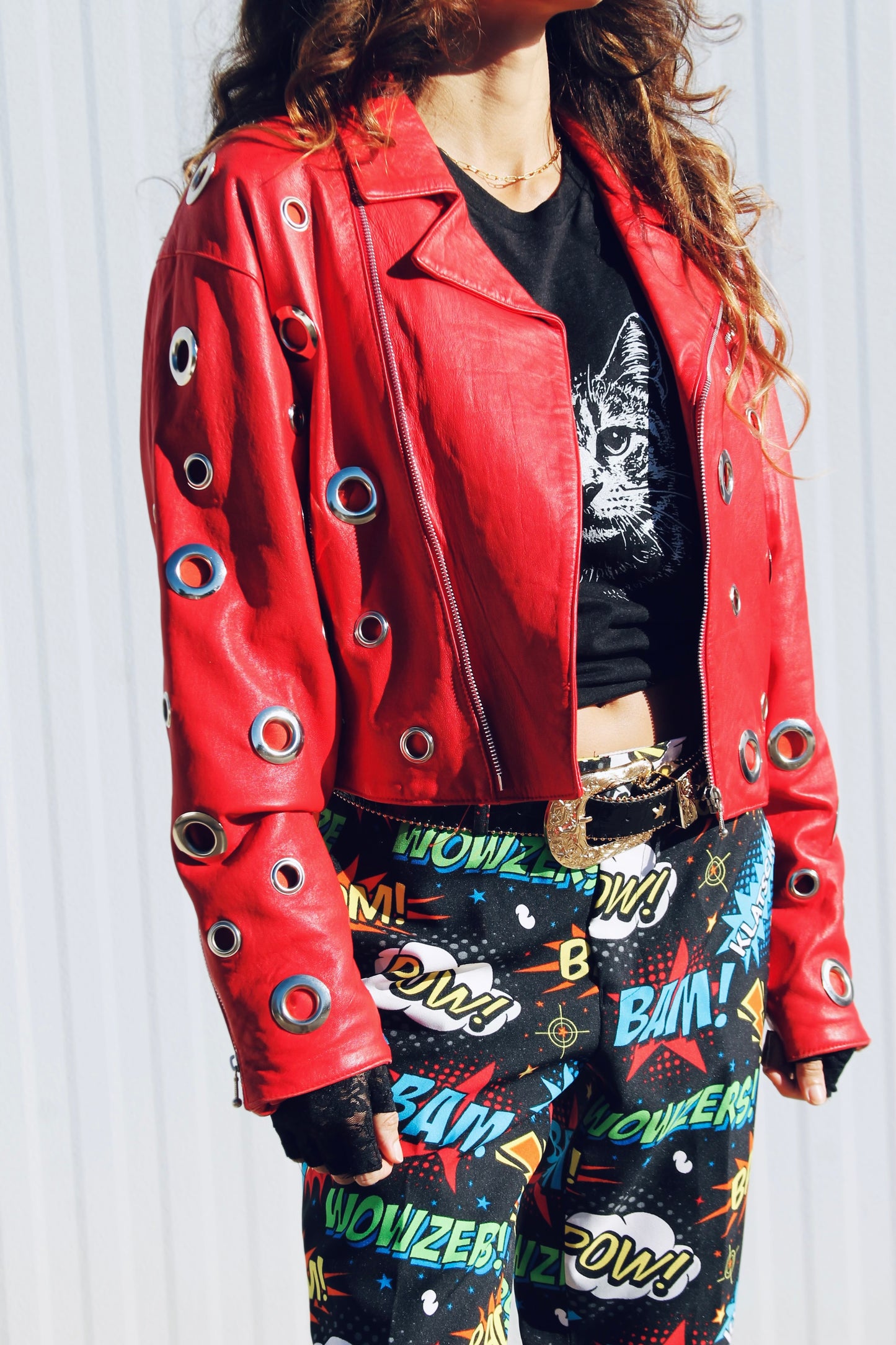 YOUNG AND RECKLESS leather moto jacket *VINTAGE + 100% GENUINE LEATHER* >> candy apple red