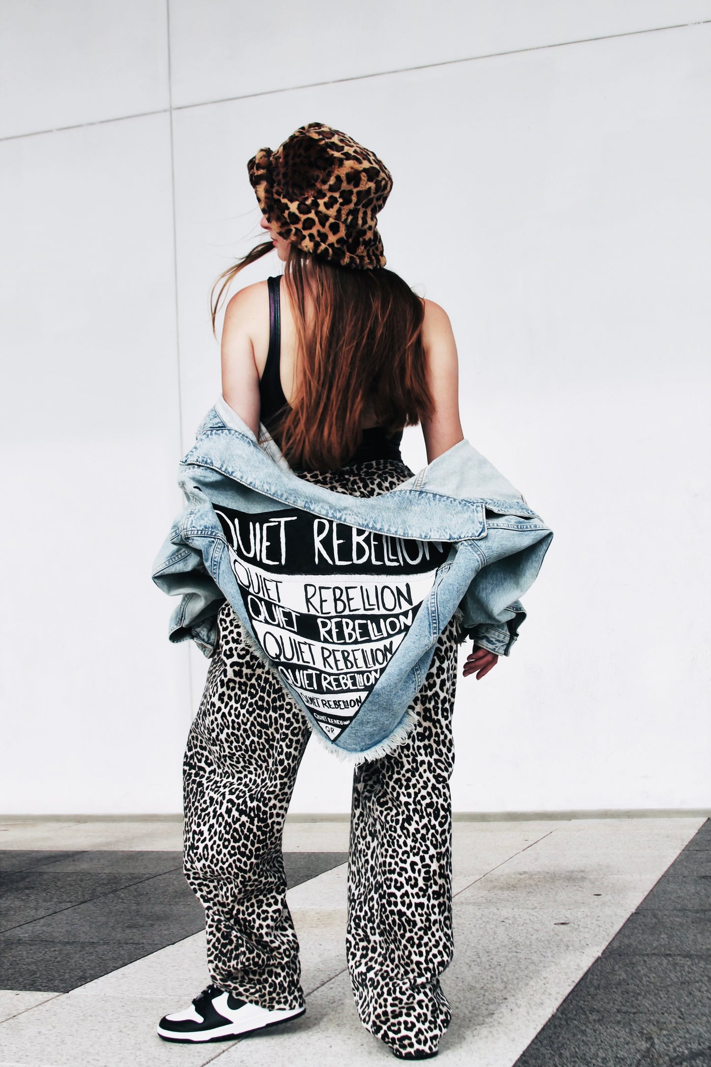 QUIET REBELLION hand painted denim jacket *FOXY FABLE ORIGINAL* XL >> light wash