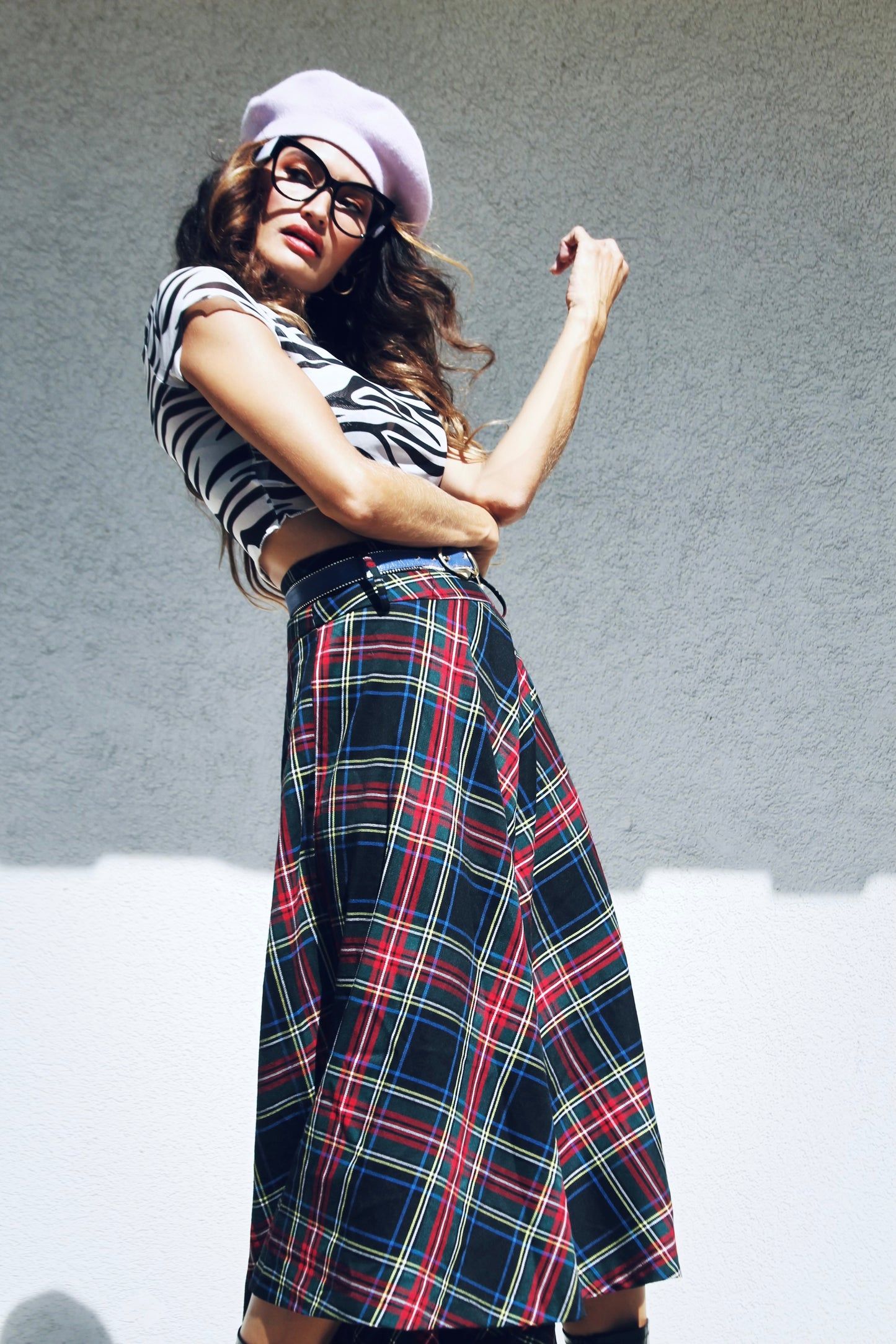 FULL GLAMBITION plaid a-line + midi skirt, small >> plaid