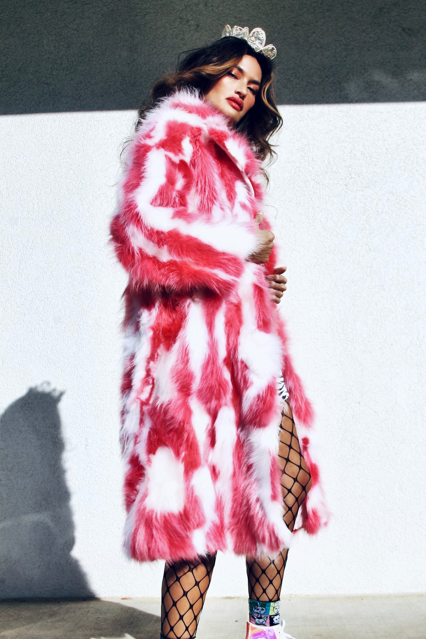 SHOW PONY psychedelic fur coat *100% GENUINE FUR + VINTAGE* truly one of a kind >> pink & white