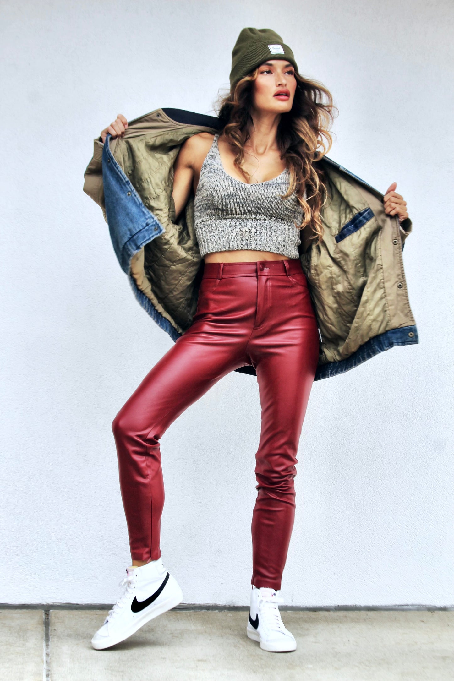 IN IT TO WIN IT stadium bomber + denim jacket, large (fits like a 2XL) *VINTAGE* >> dark wash + olive
