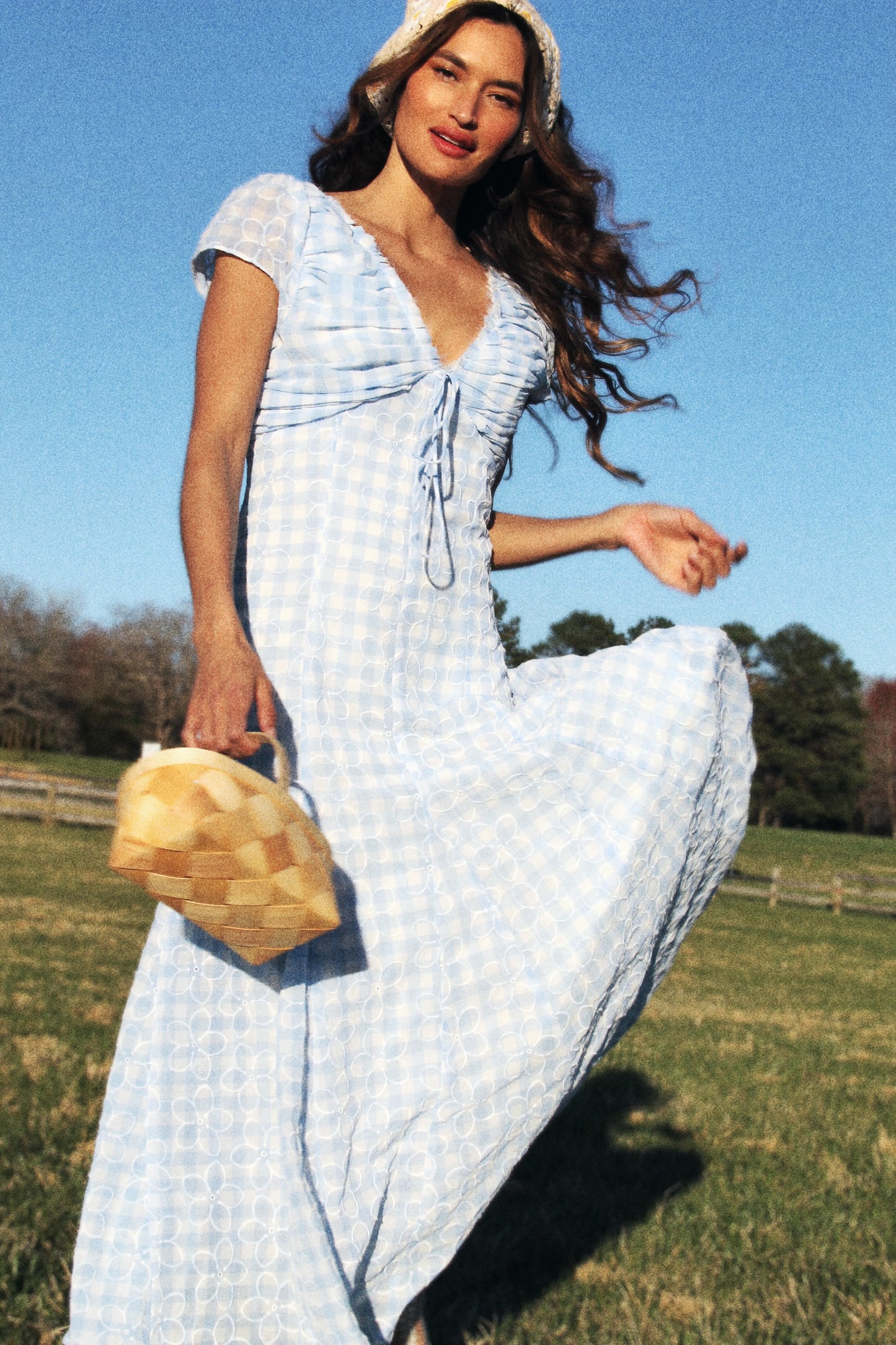 DAISY DO gingham maxi, size 6 *ASOS* daisies over baby blue + white gingham