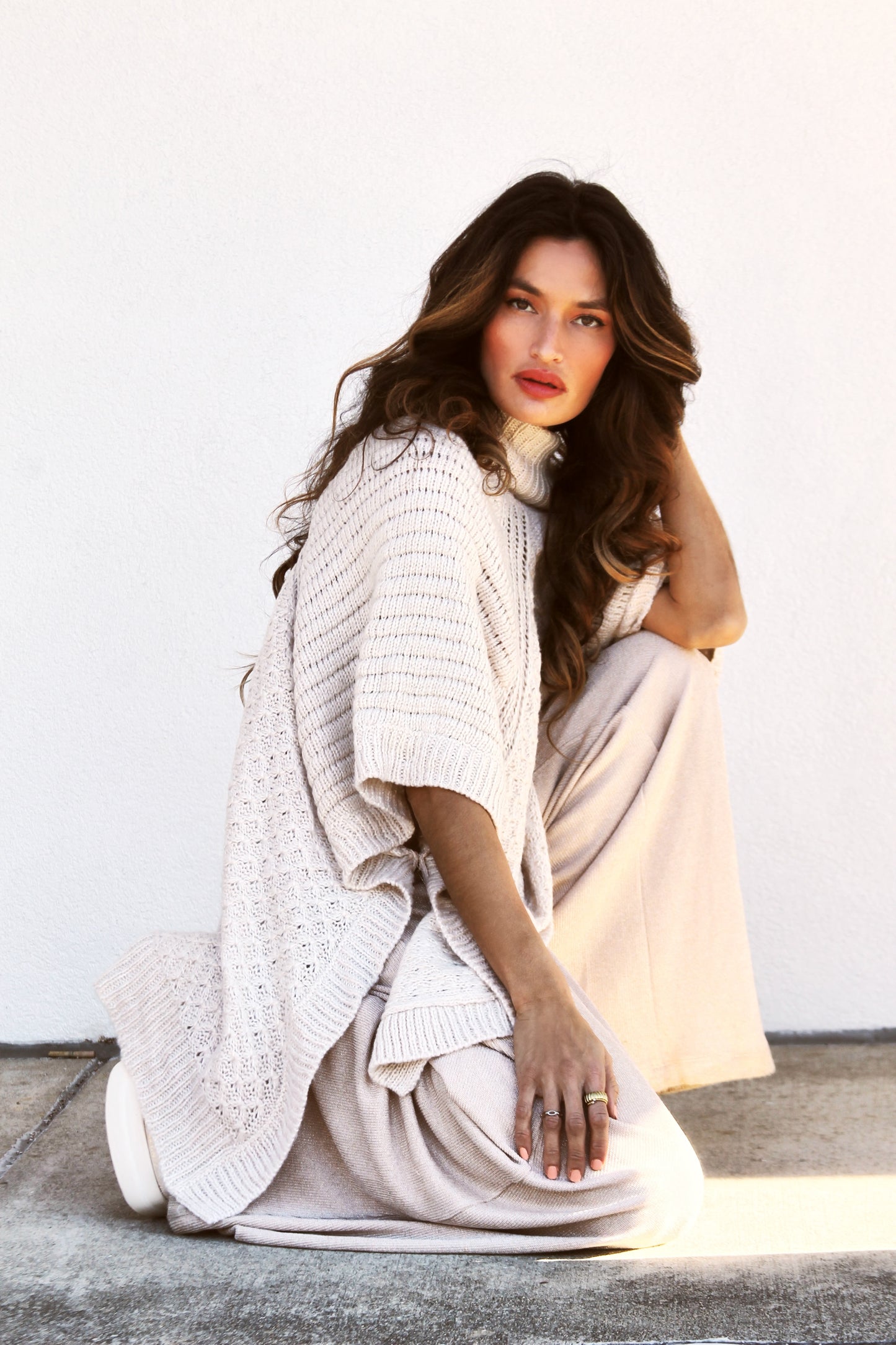 THE OVERSTATEMENT tunic sweater, large >> cream + flecks of golden