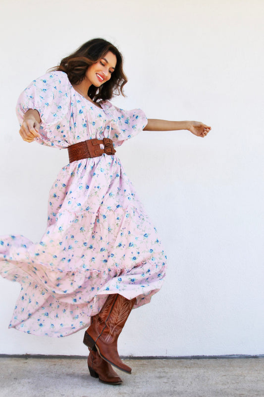 GARDEN PARTY floral puff sleeve maxi dress, size 3X *LOVE SHACK FANCY* >> pink + blue flowers