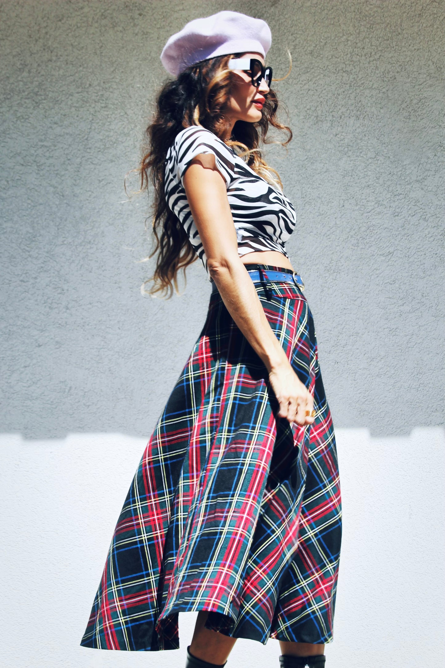 FULL GLAMBITION plaid a-line + midi skirt, small >> plaid
