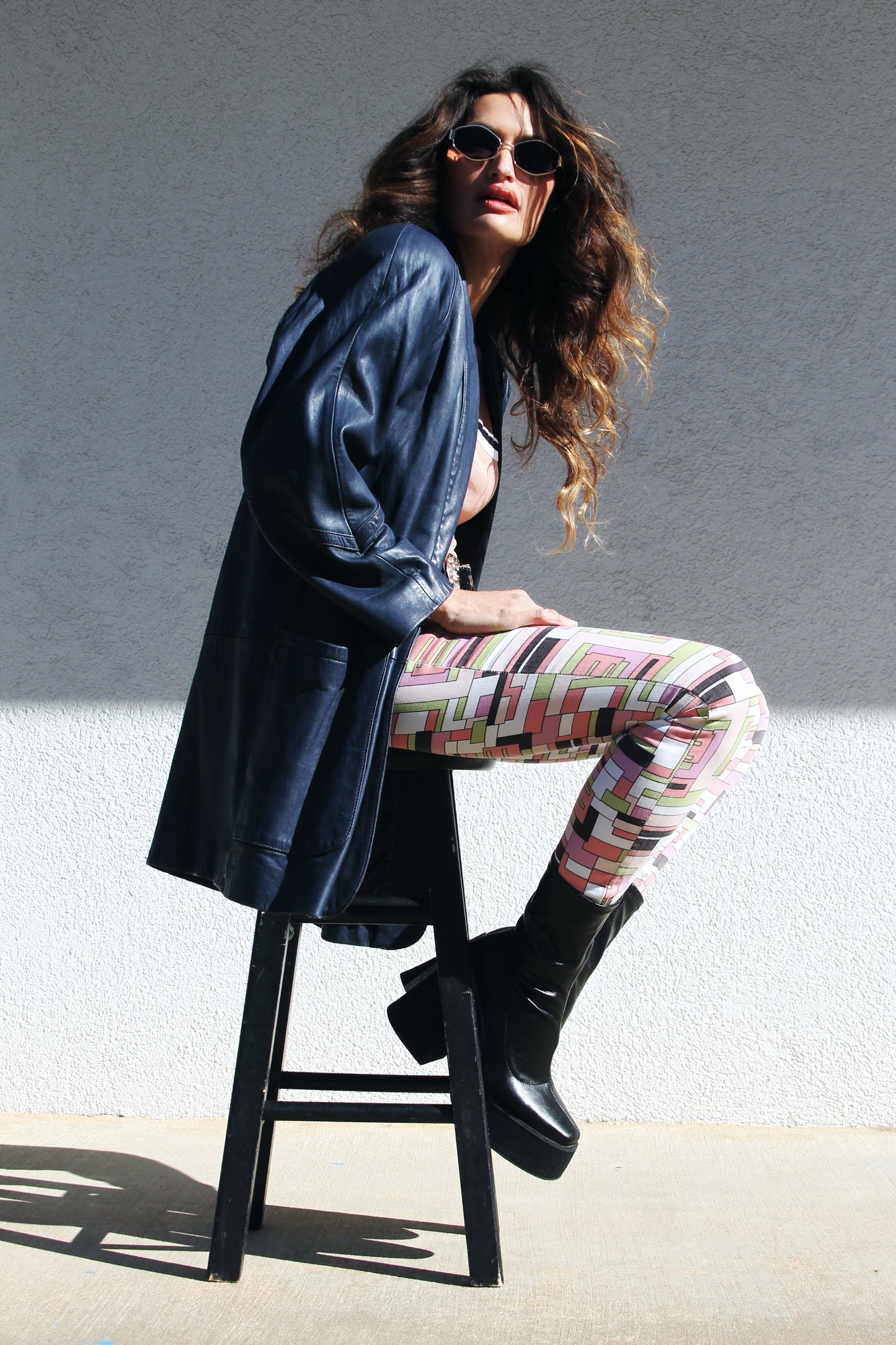 REBEL RAIN 100% blue leather blazer, size small *TRUE VINTAGE + GENUINE LEATHER* >> midnight blue