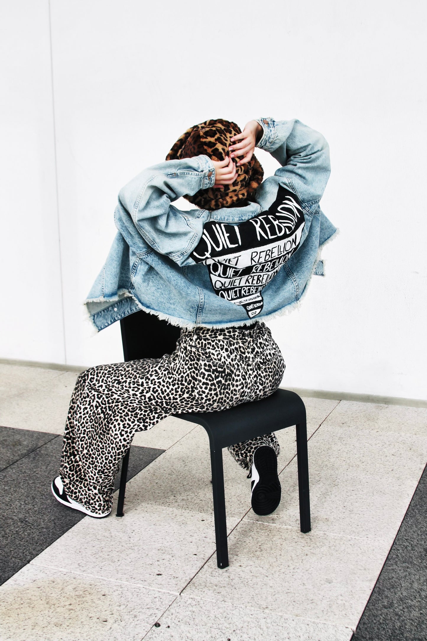 QUIET REBELLION hand painted denim jacket *FOXY FABLE ORIGINAL* XL >> light wash