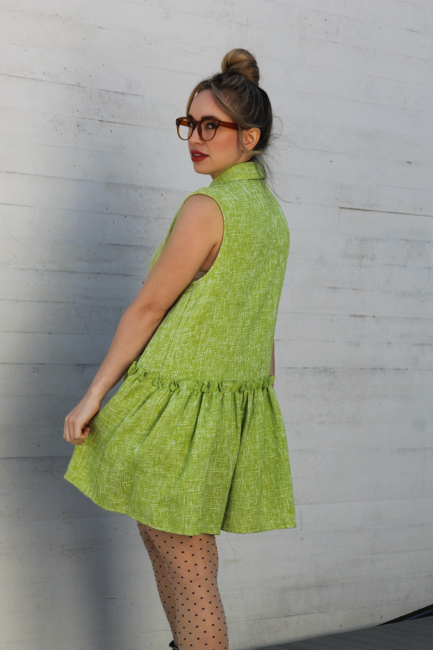 NEED FOR TWEED collard + tweed oversized shirtdress, oversized small  >> chartreuse