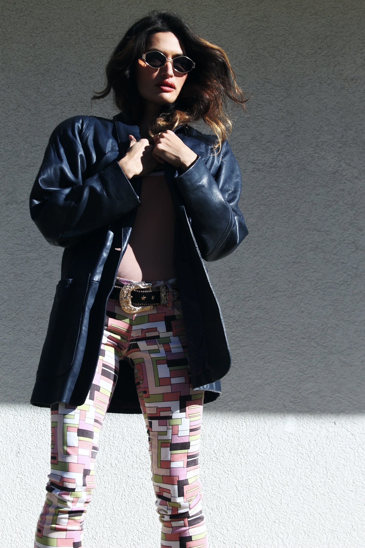 REBEL RAIN 100% blue leather blazer, size small *TRUE VINTAGE + GENUINE LEATHER* >> midnight blue