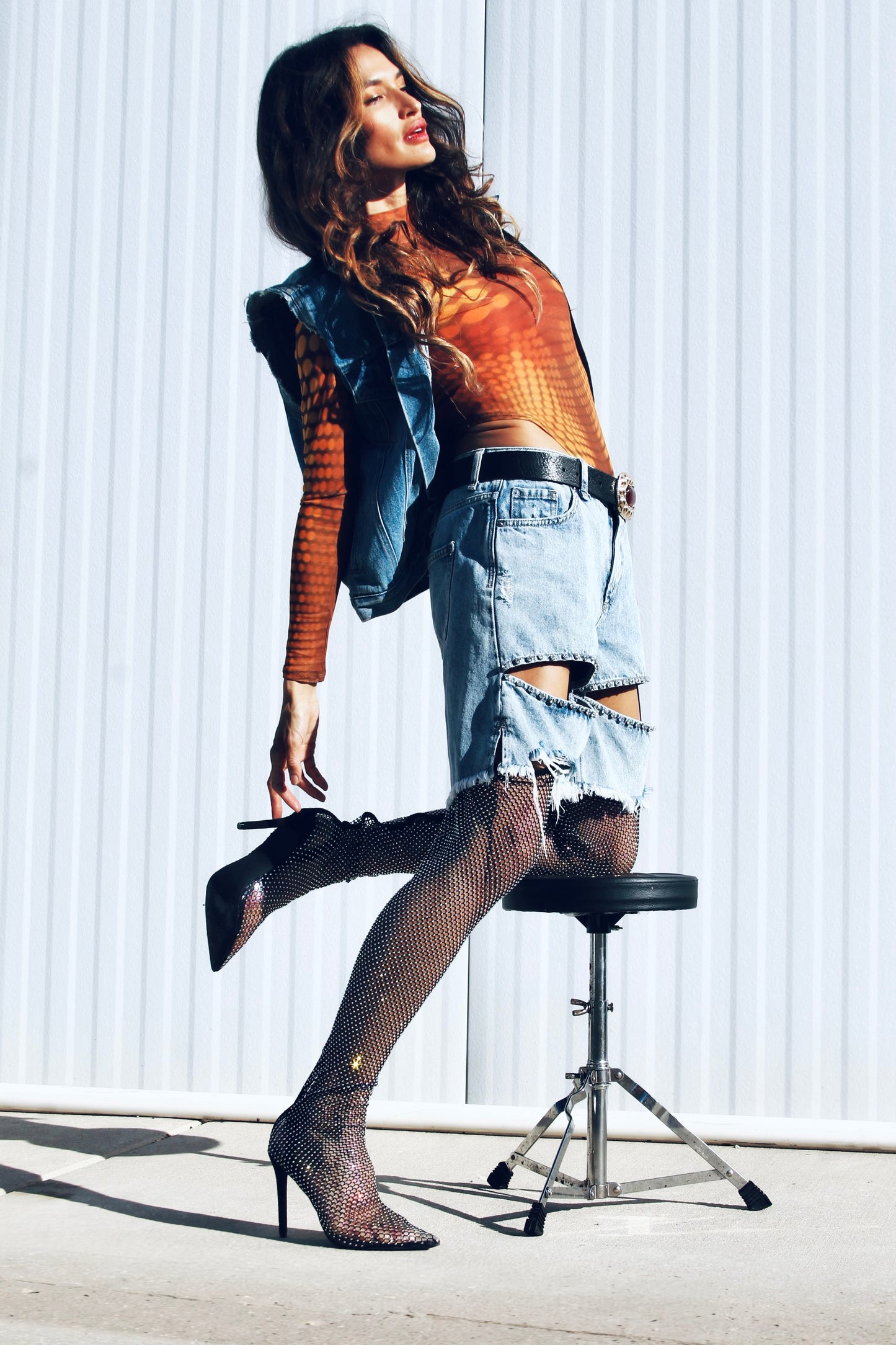 EMPOWER hand painted denim vest, large *FOXY FABLE ORIGINAL + FOXY FAVE + VINTAGE >> medium wash