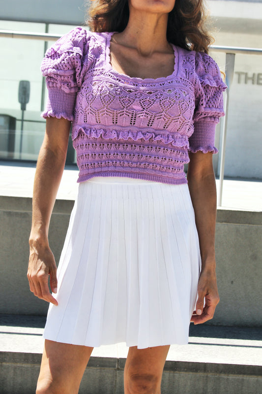 CALL ME LATER lacework knit top, small >> lilac