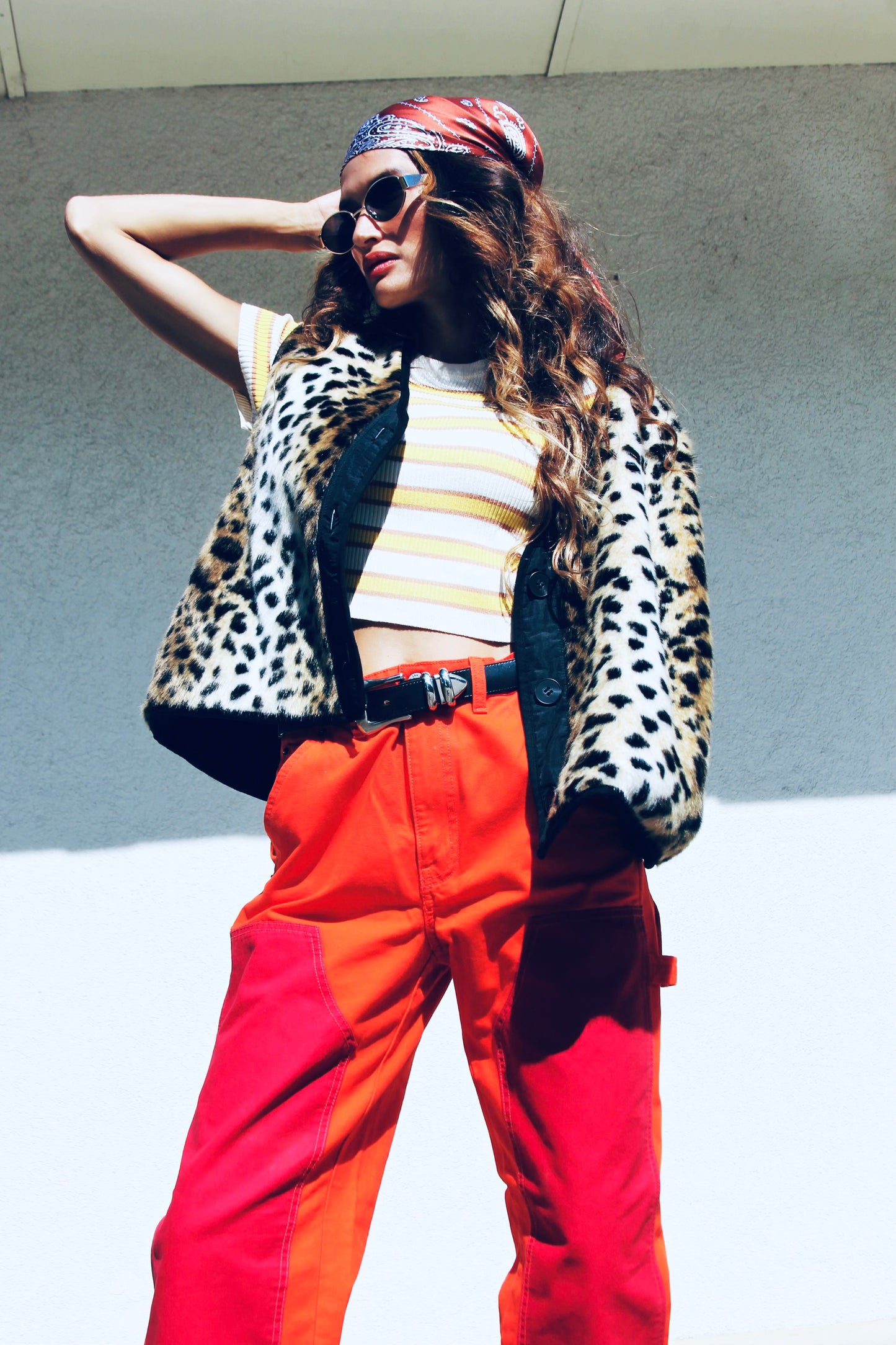 FERAL FELINE faux fur leopard vest, large *FOXY FAVE + ASOS*