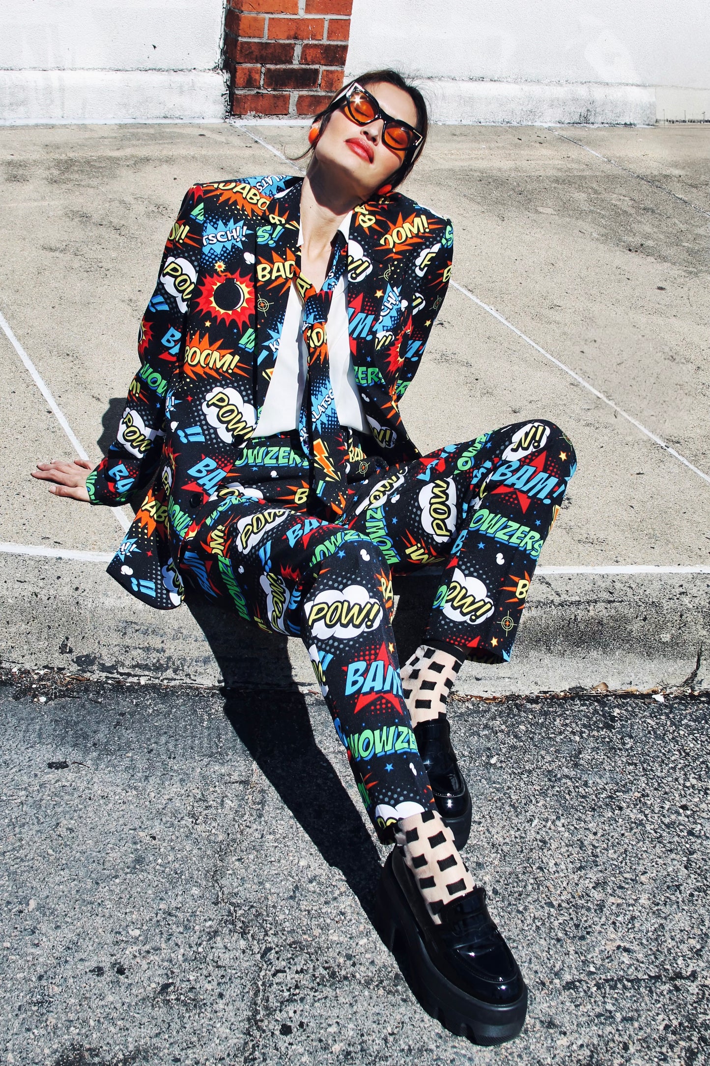 BADABING BADABOOM pop art + comic book inspired slacks, size 38 *PART OF A SET * Opposuits >> multicolored on black