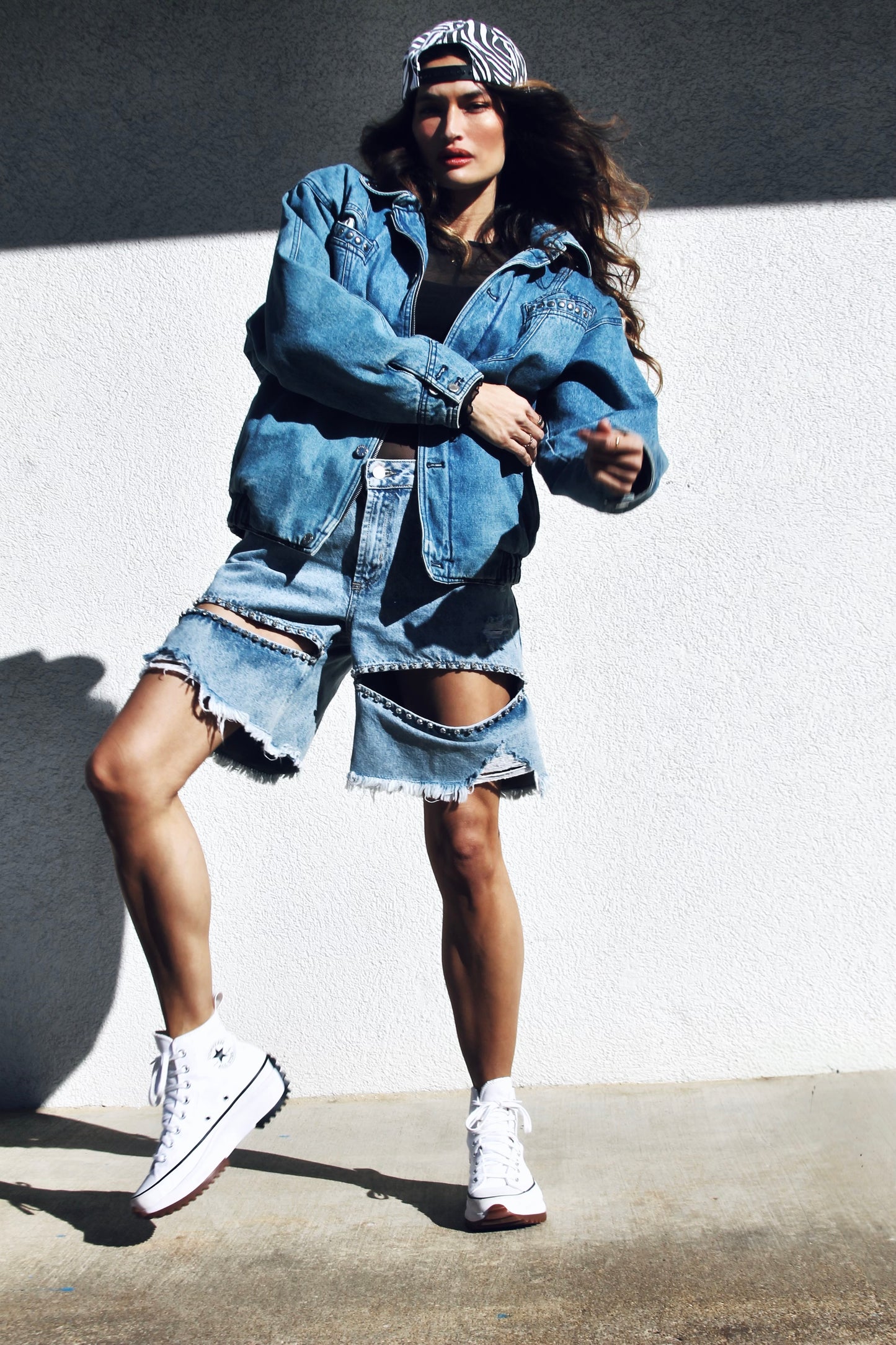 DAREDIVA studded denim bomber,  size small  *VINTAGE*