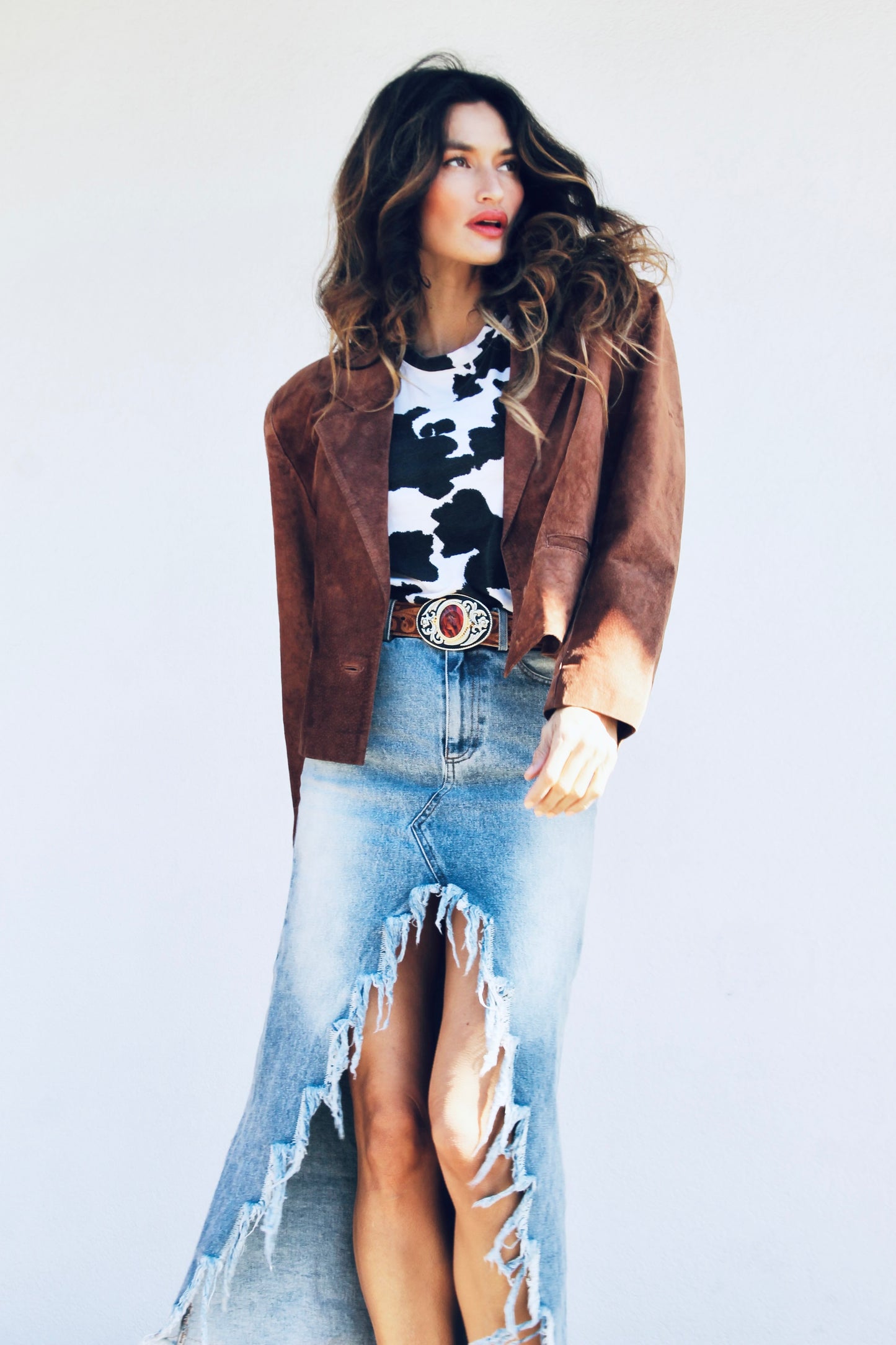 CAFE COWGIRL suede jacket *TRUE VINTAG + 100% GENUINE LEATHER >> chestnut