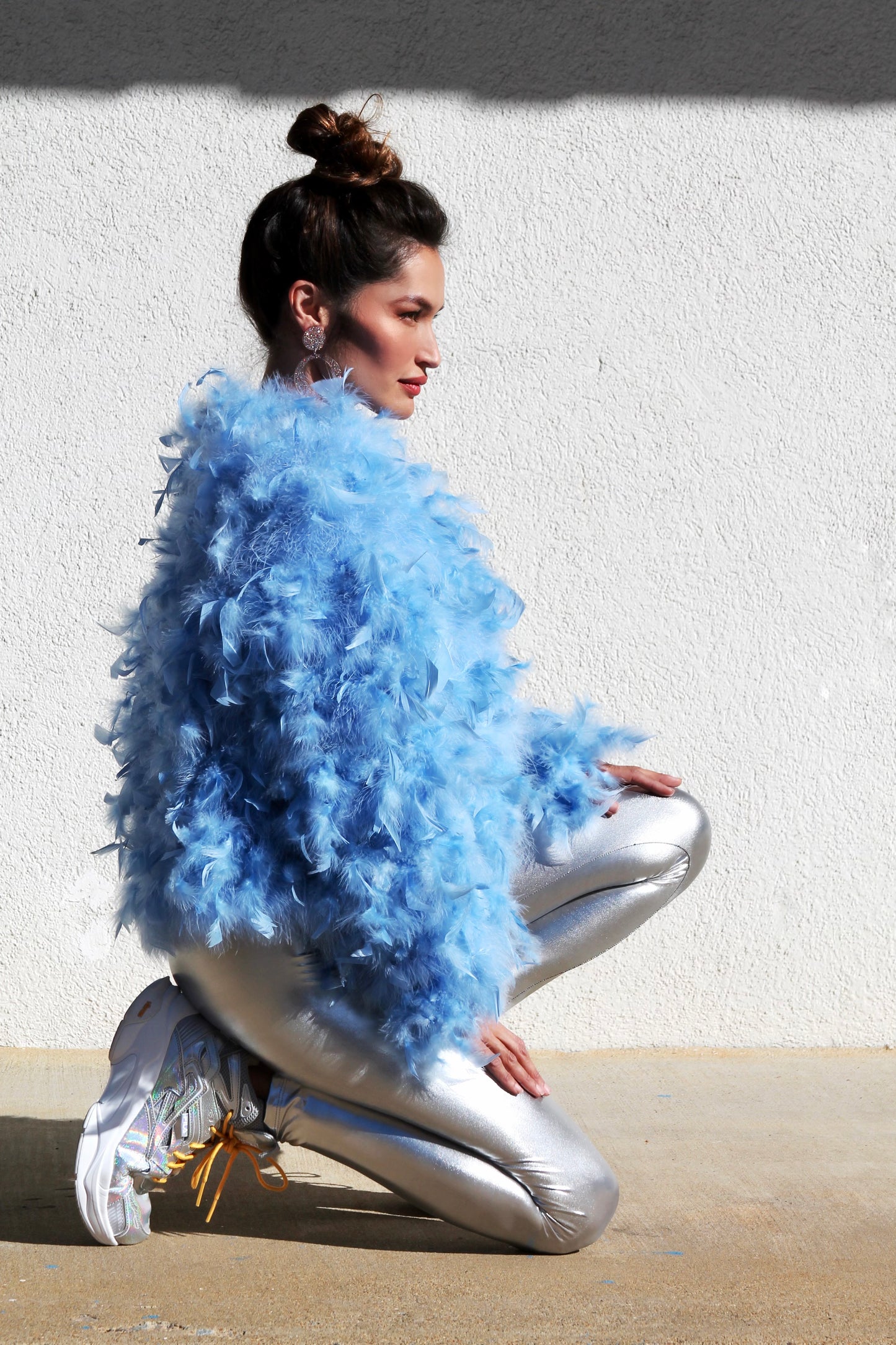 11:11 powder-blue feather coat, medium *GENUINE FEATHERS*