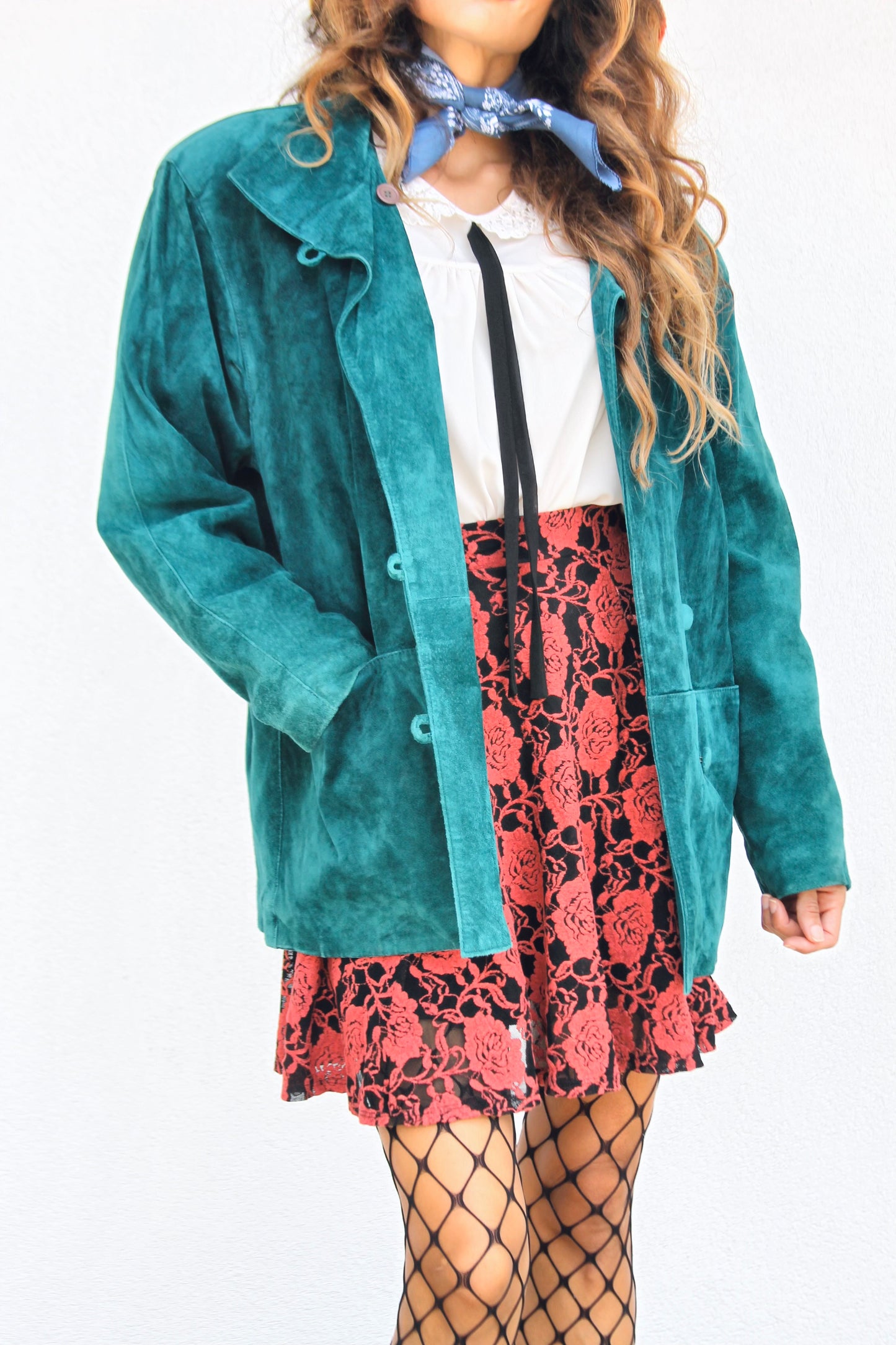 NEVER NONCHALANT suede jacket, medium *TRUE VINTAGE + GENUINE LEATHER* >> teal gem tone