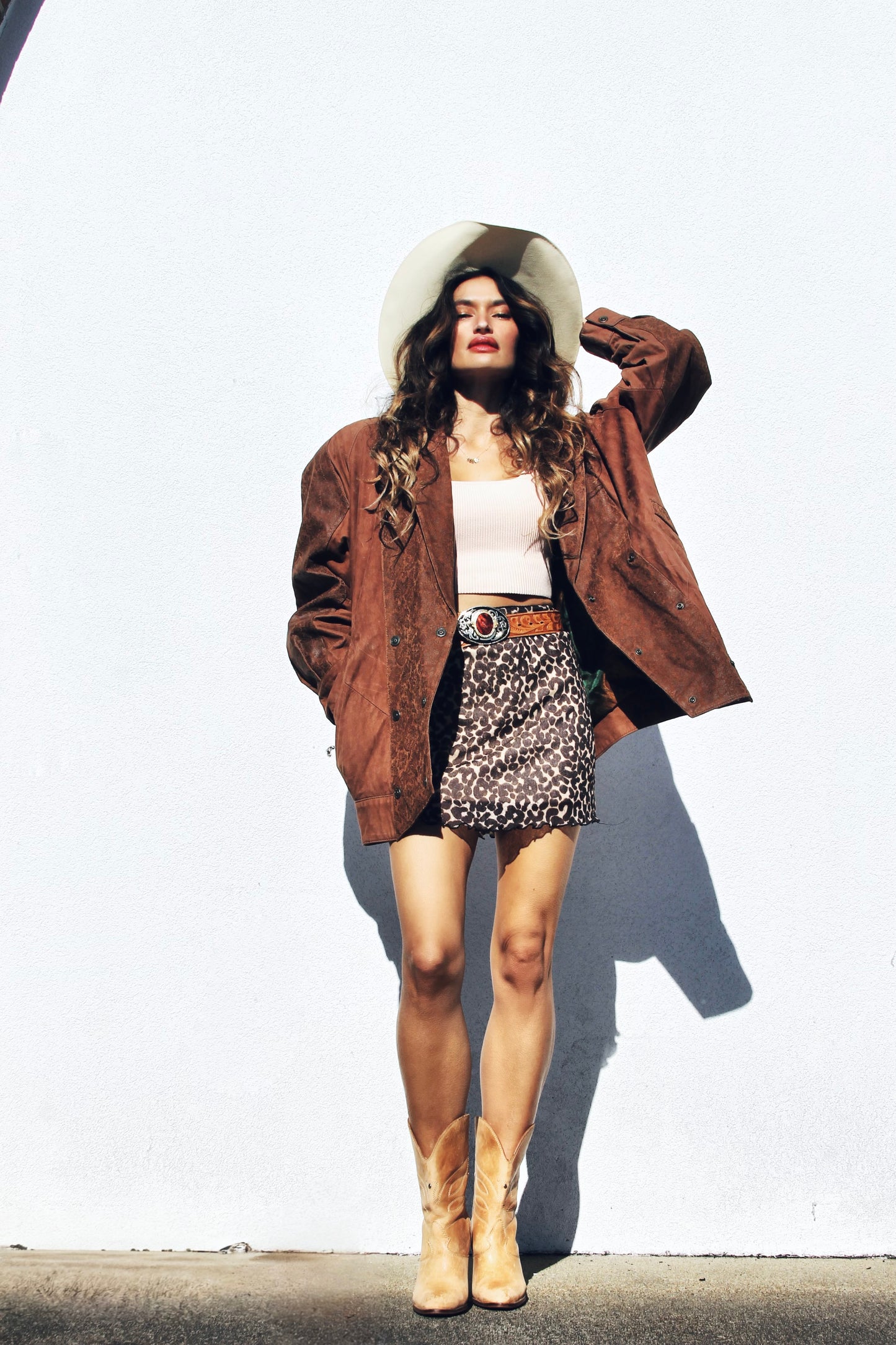 FOXY FAWN oversized leather bomber jacket, size 14/16 *TRUE VINTAGE + GENUINE LEATHER* >> tawny brown