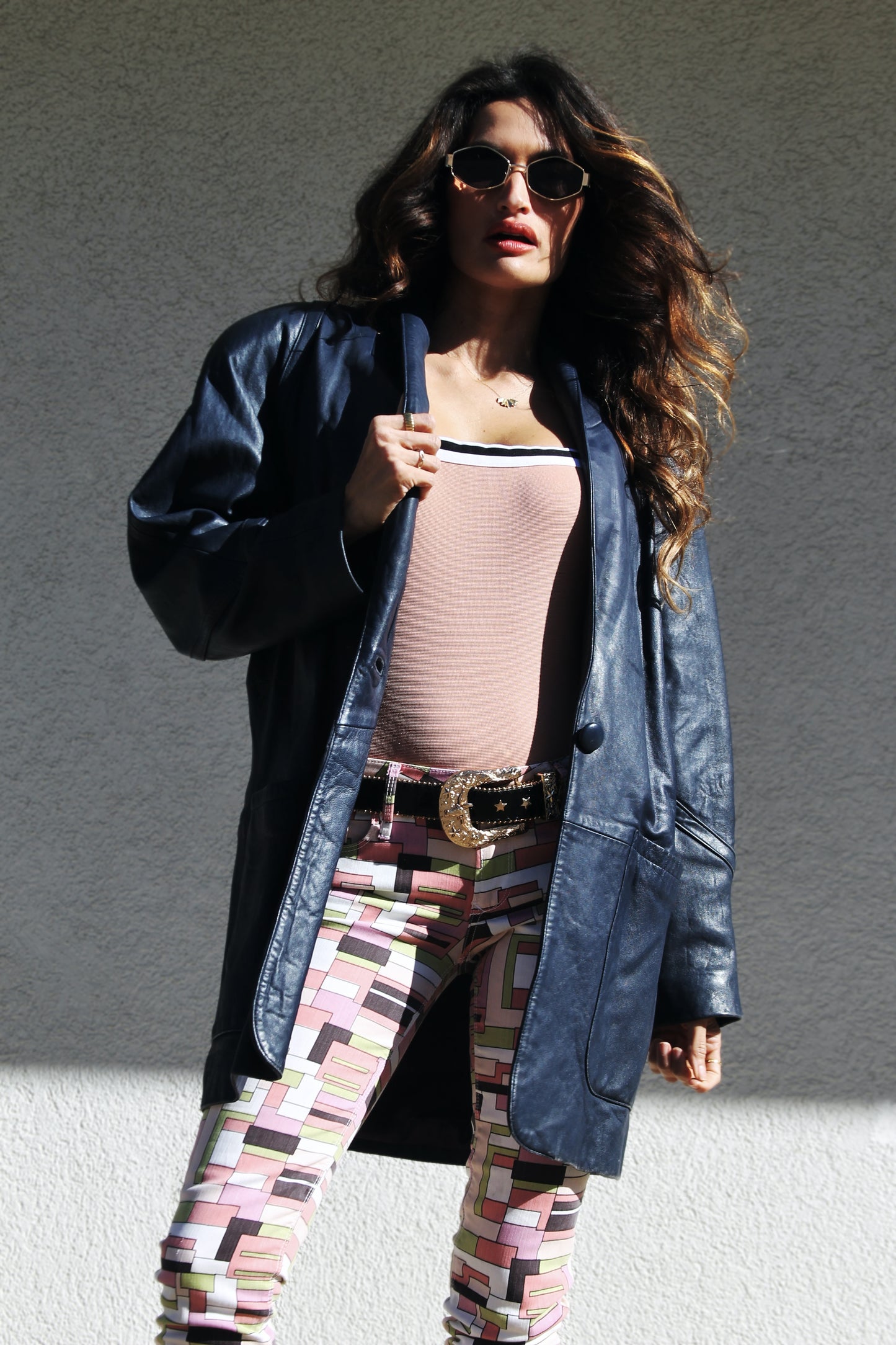 REBEL RAIN 100% blue leather blazer, size small *TRUE VINTAGE + GENUINE LEATHER* >> midnight blue