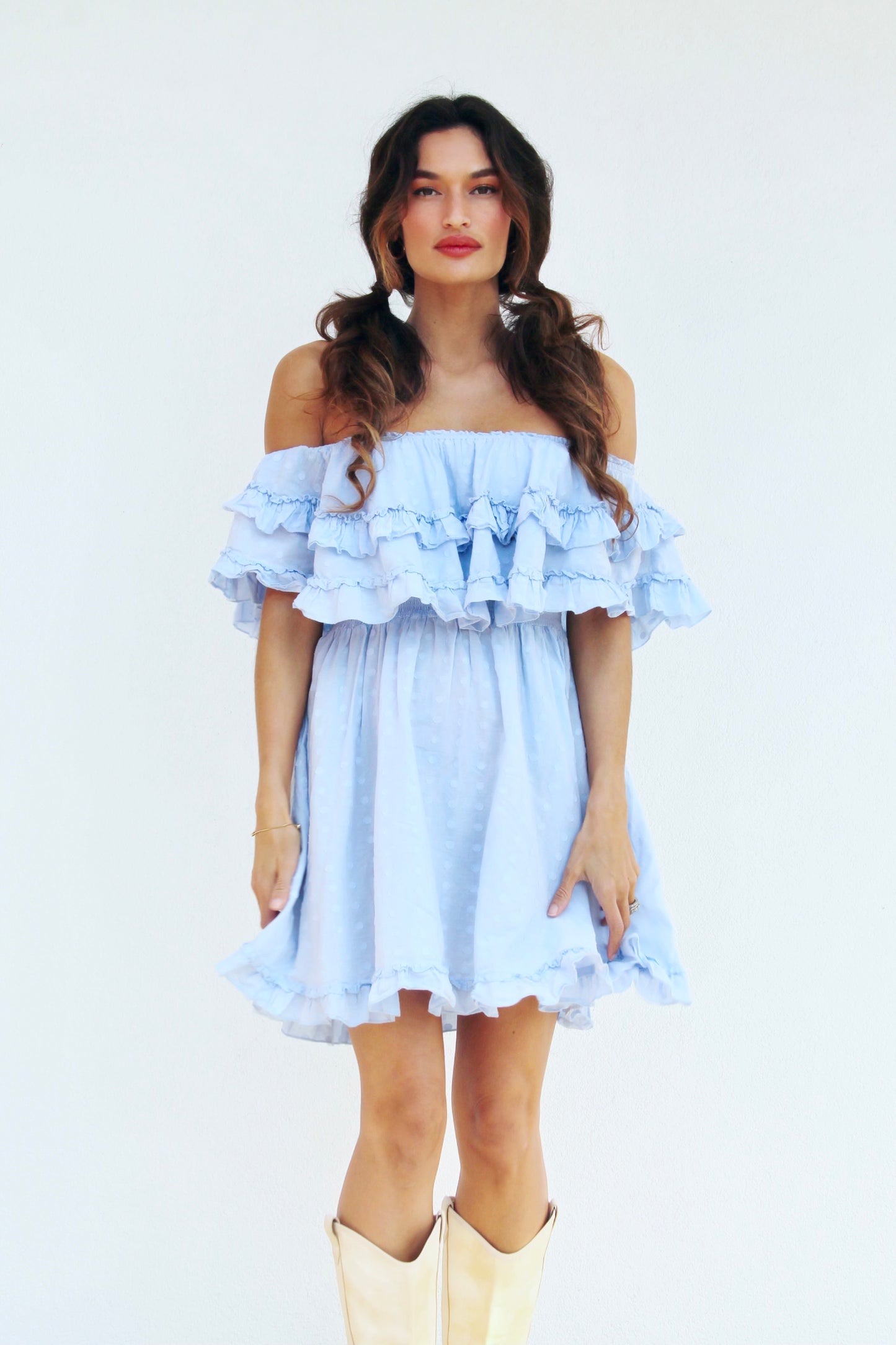 HELLO SUNSHINE off shoulder ruffle sundress, small