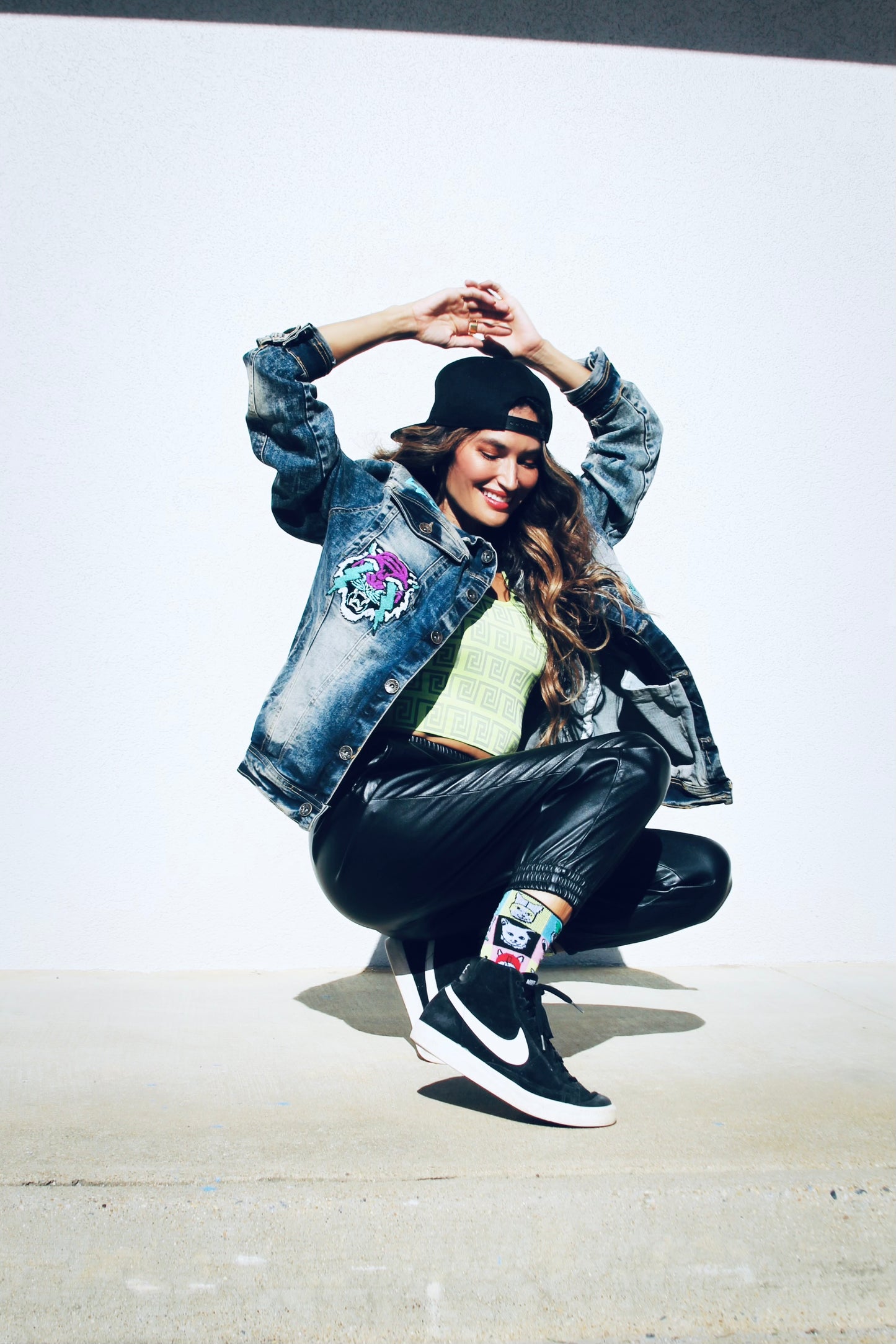 LEGEND patchwork denim jacket, XL >> antiqued dark wash + tiger patchwork