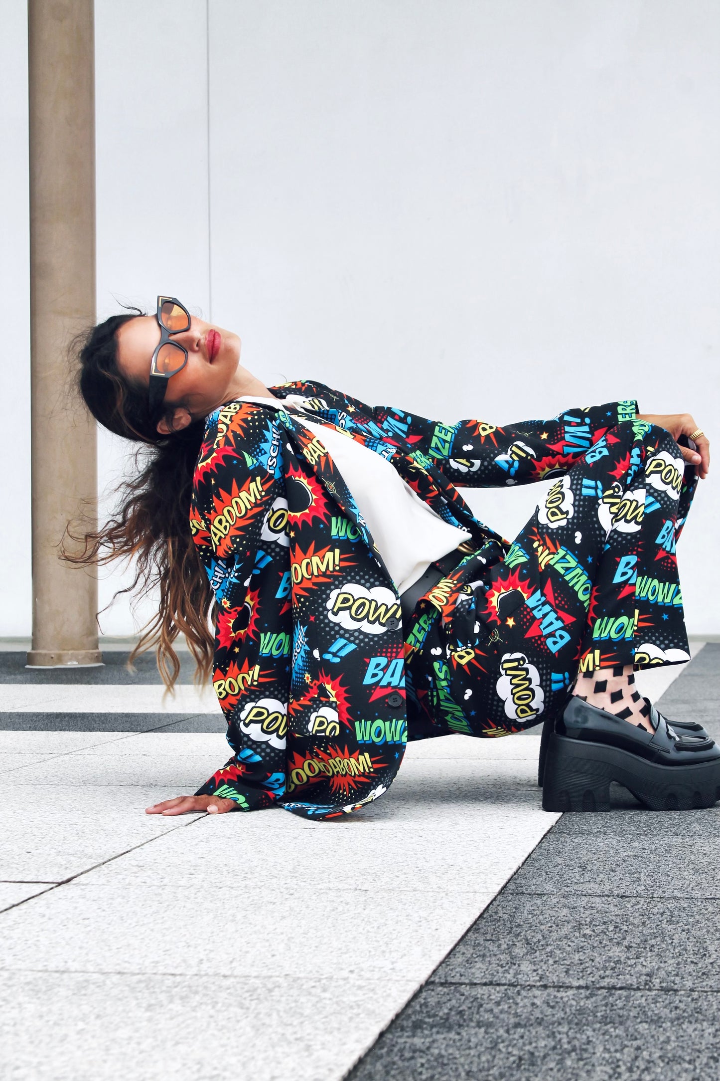 BADABING BADABOOM pop art + comic book inspired slacks, size 38 *PART OF A SET * Opposuits >> multicolored on black