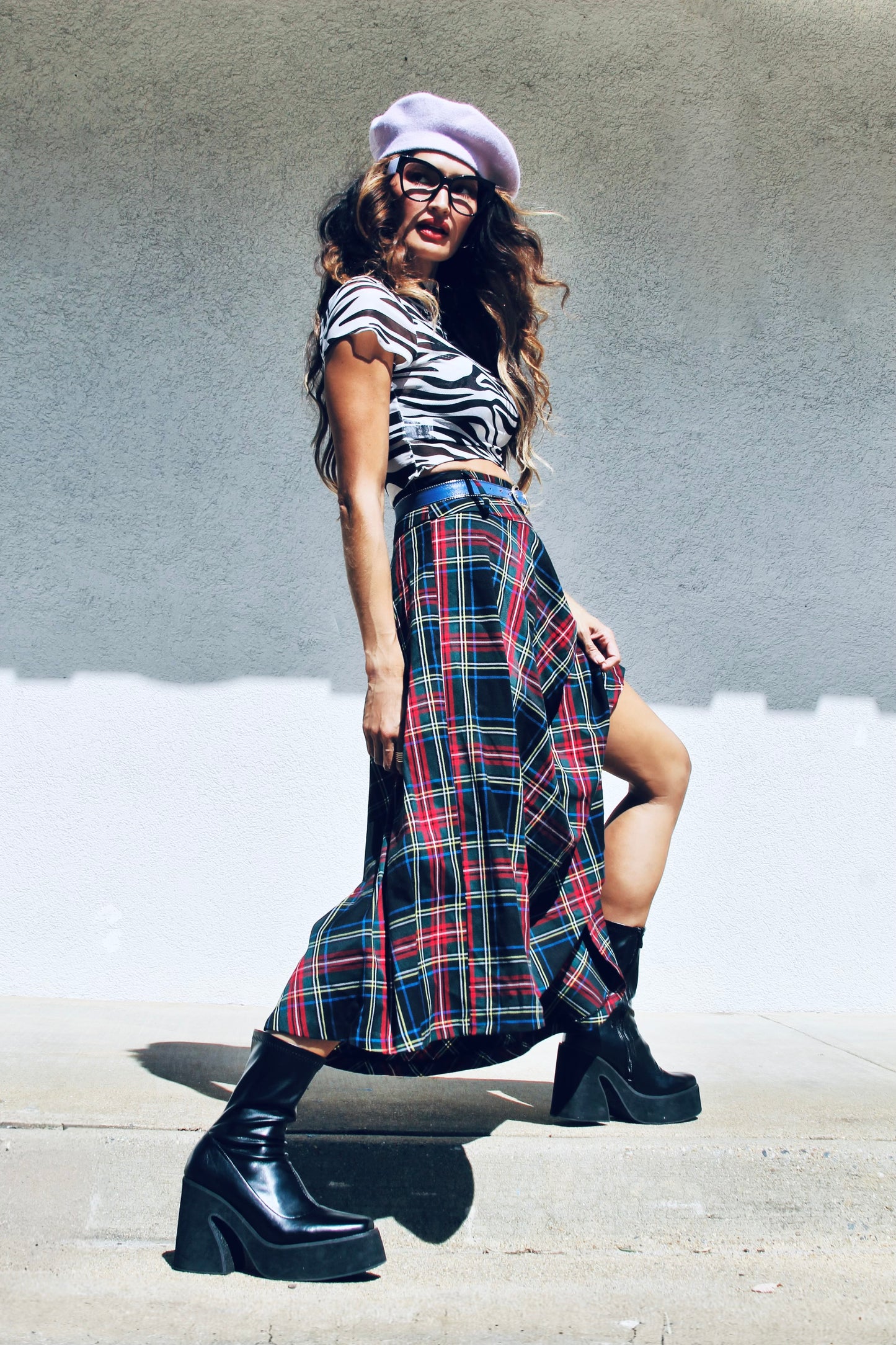 FULL GLAMBITION plaid a-line + midi skirt, small >> plaid