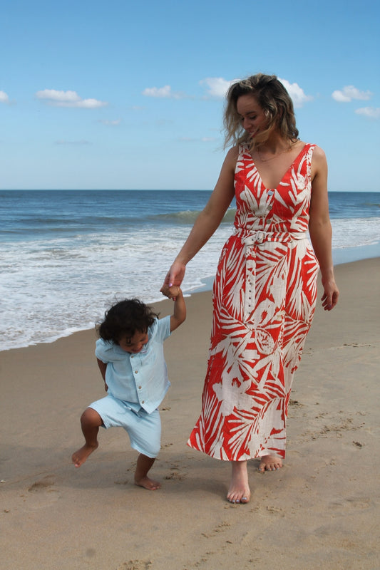 PARADISE FOUND resort wear midi dress, size 6 *DKNY* >>coral/cream