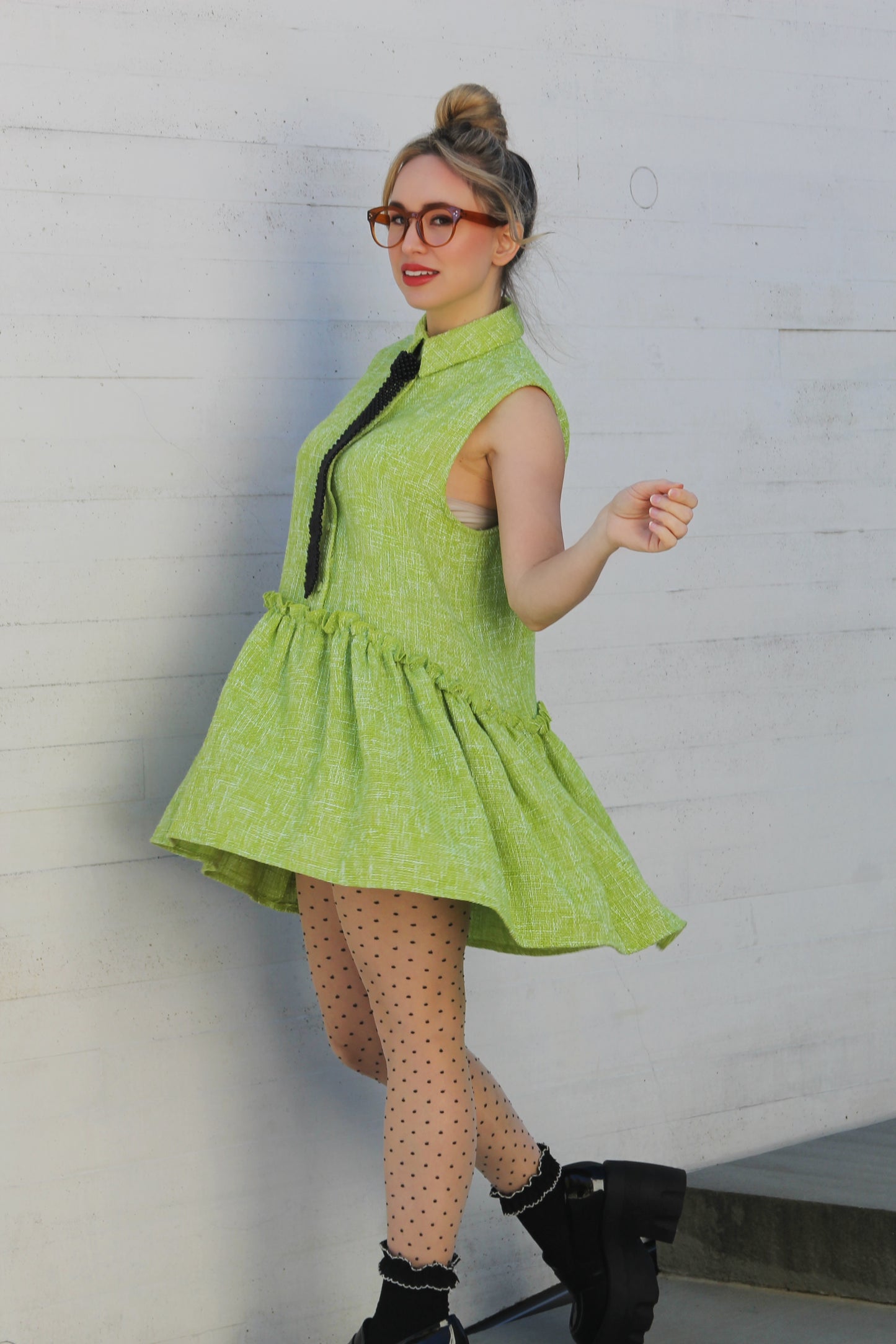 NEED FOR TWEED collard + tweed oversized shirtdress, oversized small  >> chartreuse