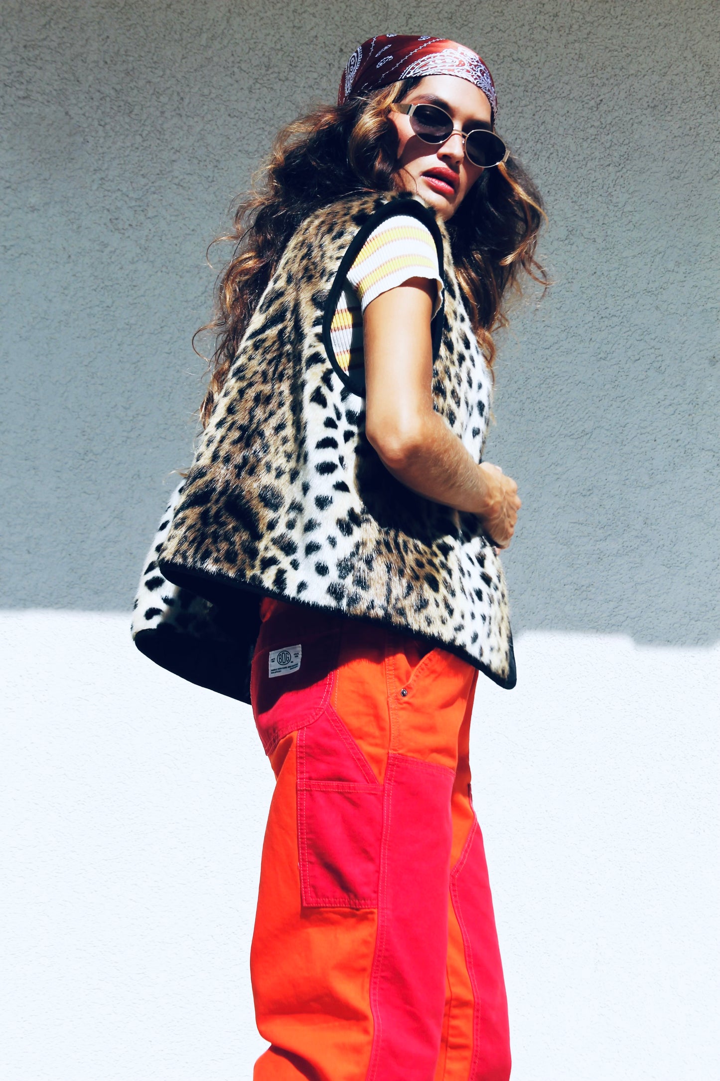 FERAL FELINE faux fur leopard vest, large *FOXY FAVE + ASOS*