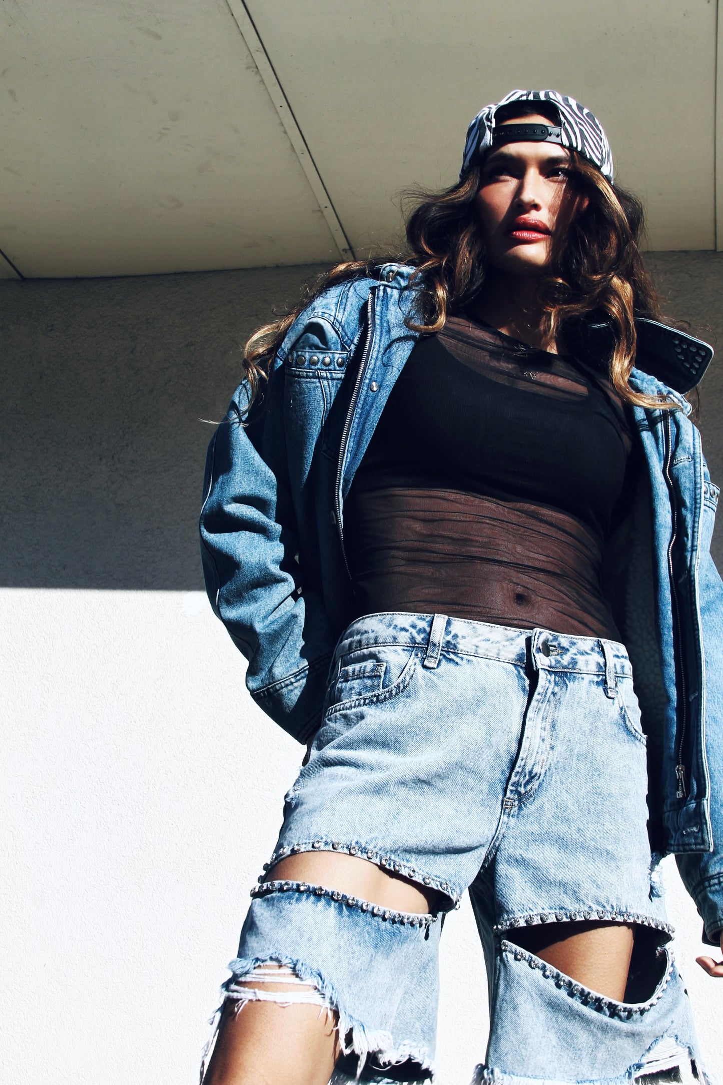 DAREDIVA studded denim bomber,  size small  *VINTAGE*