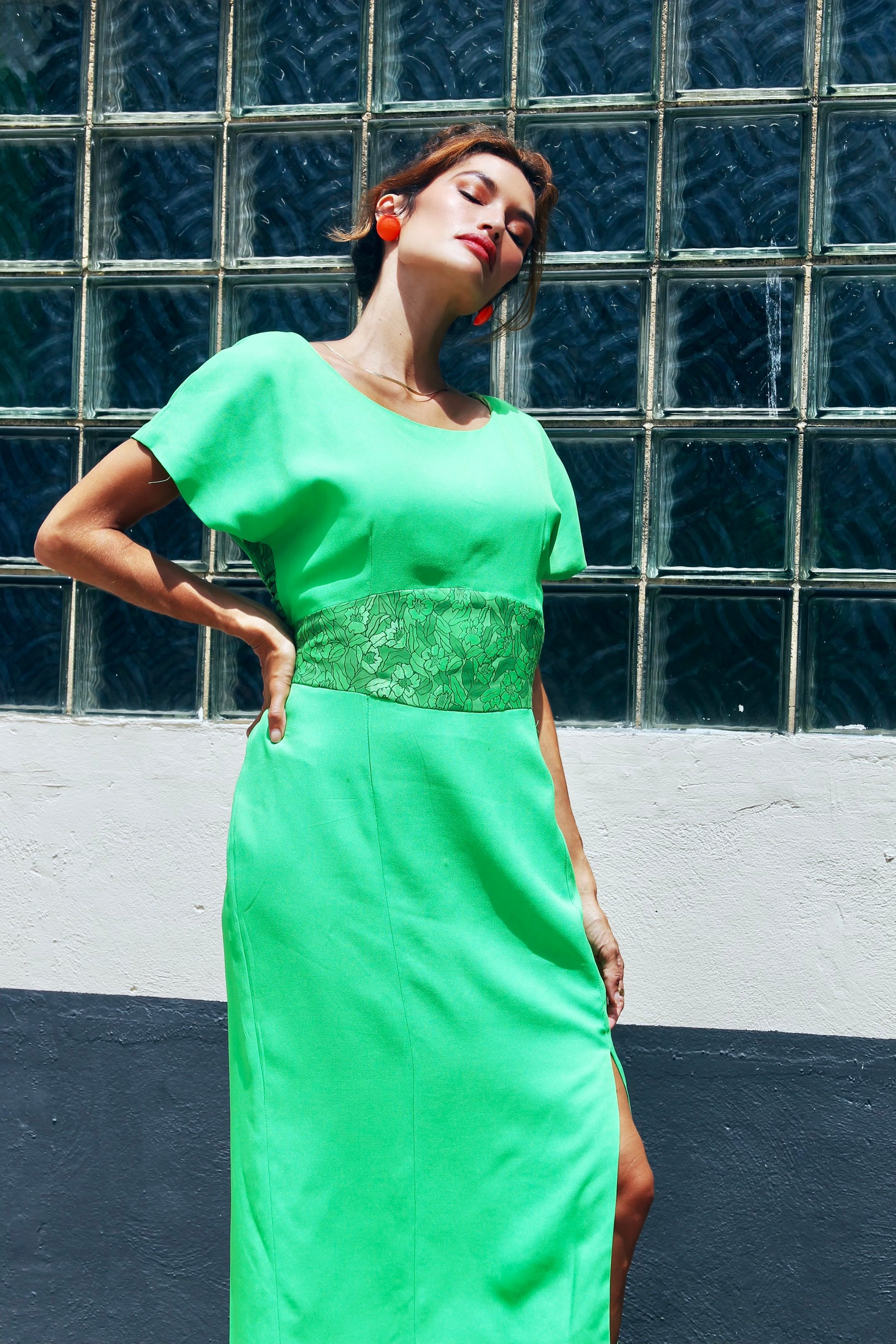 kelly green vintage dress 1980s Belle France Kelly Green Prairie Dress Cotton Ruffle Midi Union Label S