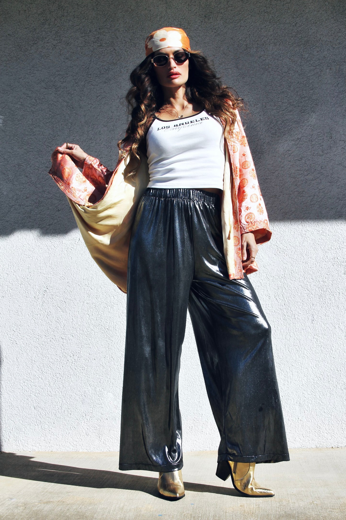 SILVER SIREN wide leg pants, size small, American Apparel >> graphite