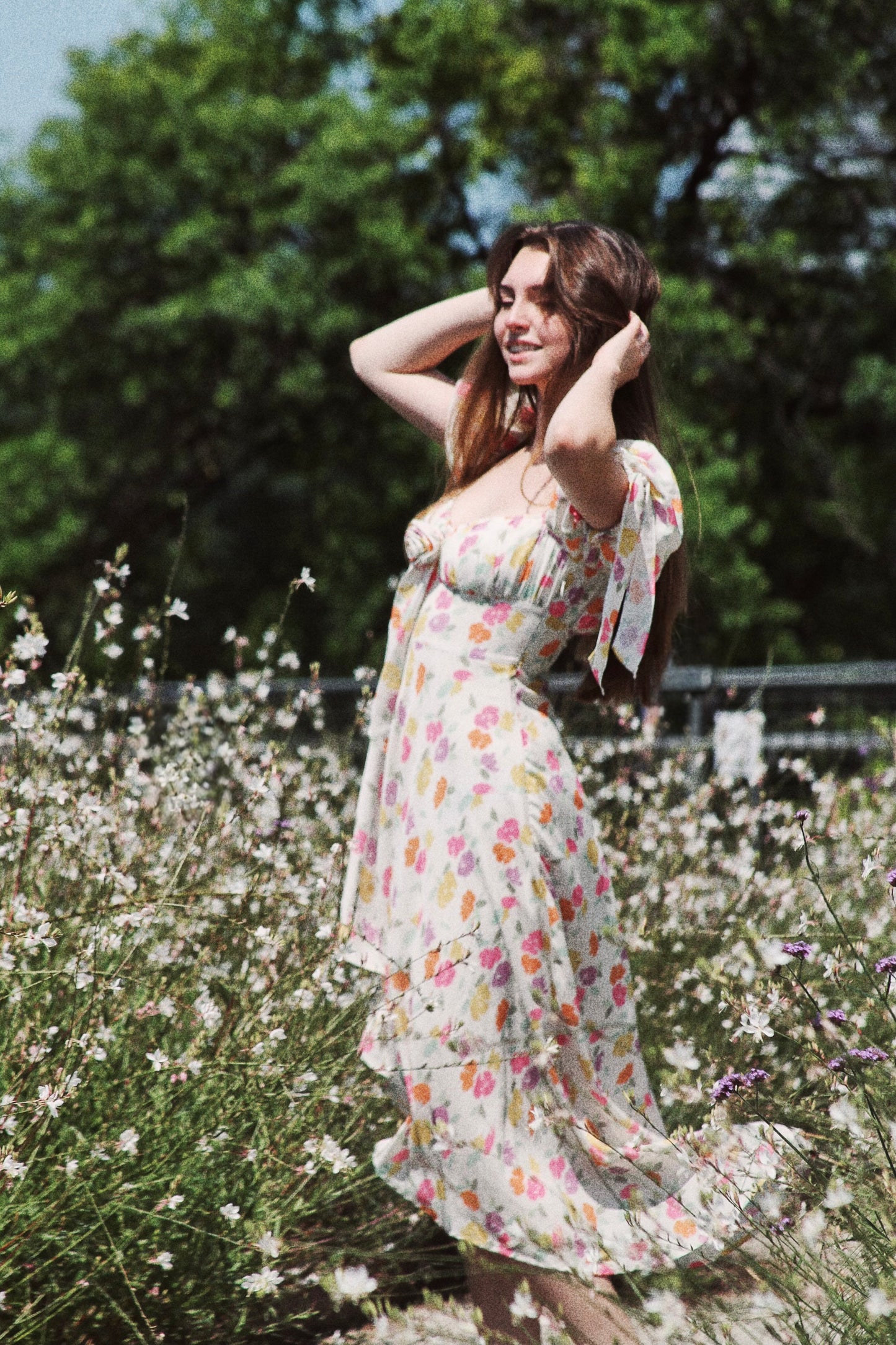 FORGET ME NOT asymmetrical + high-low floral dress, small >> white w/ floral print