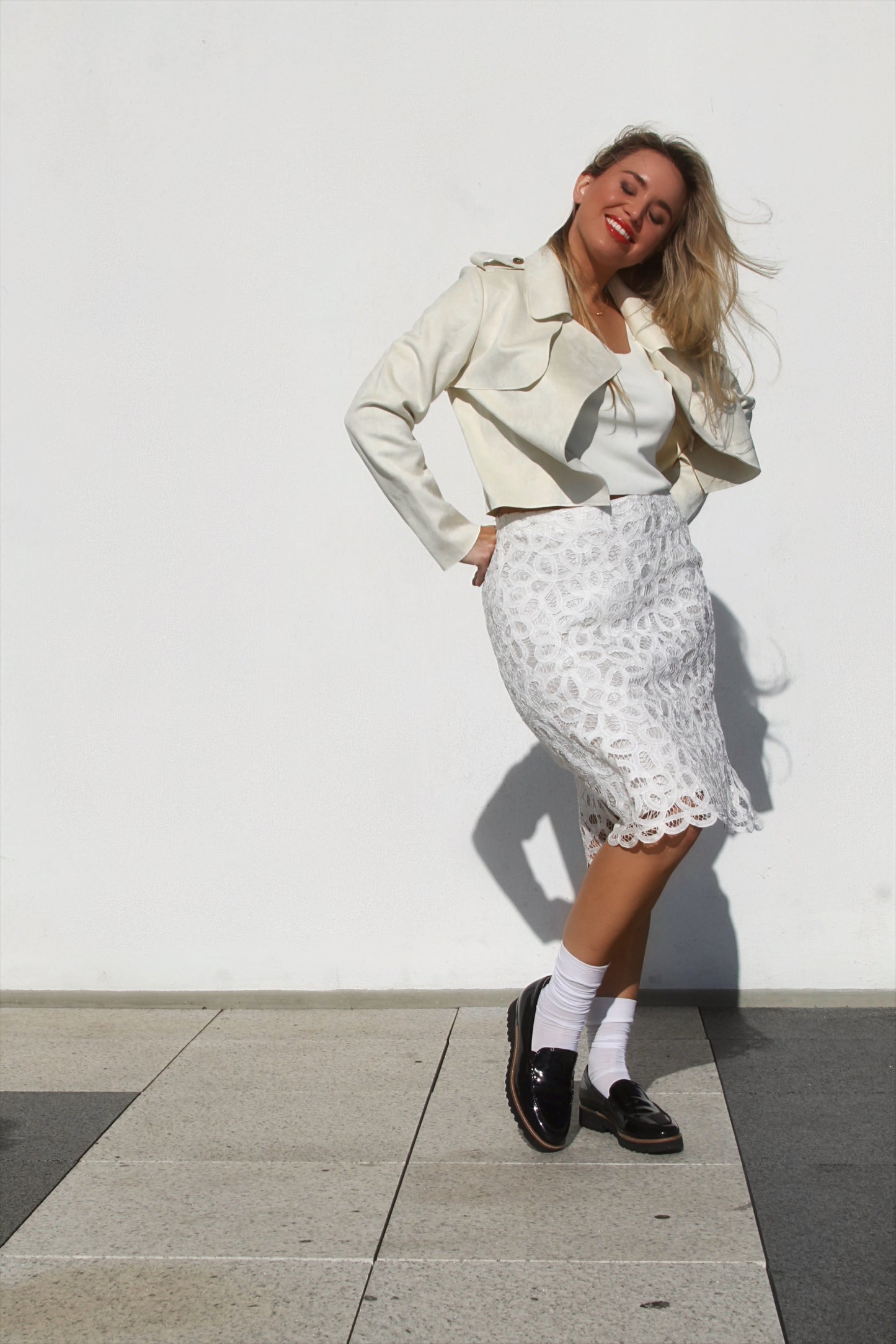 HER NAME IS GIAVANNA ivory lace midi skirt, XL *VINTAGE*